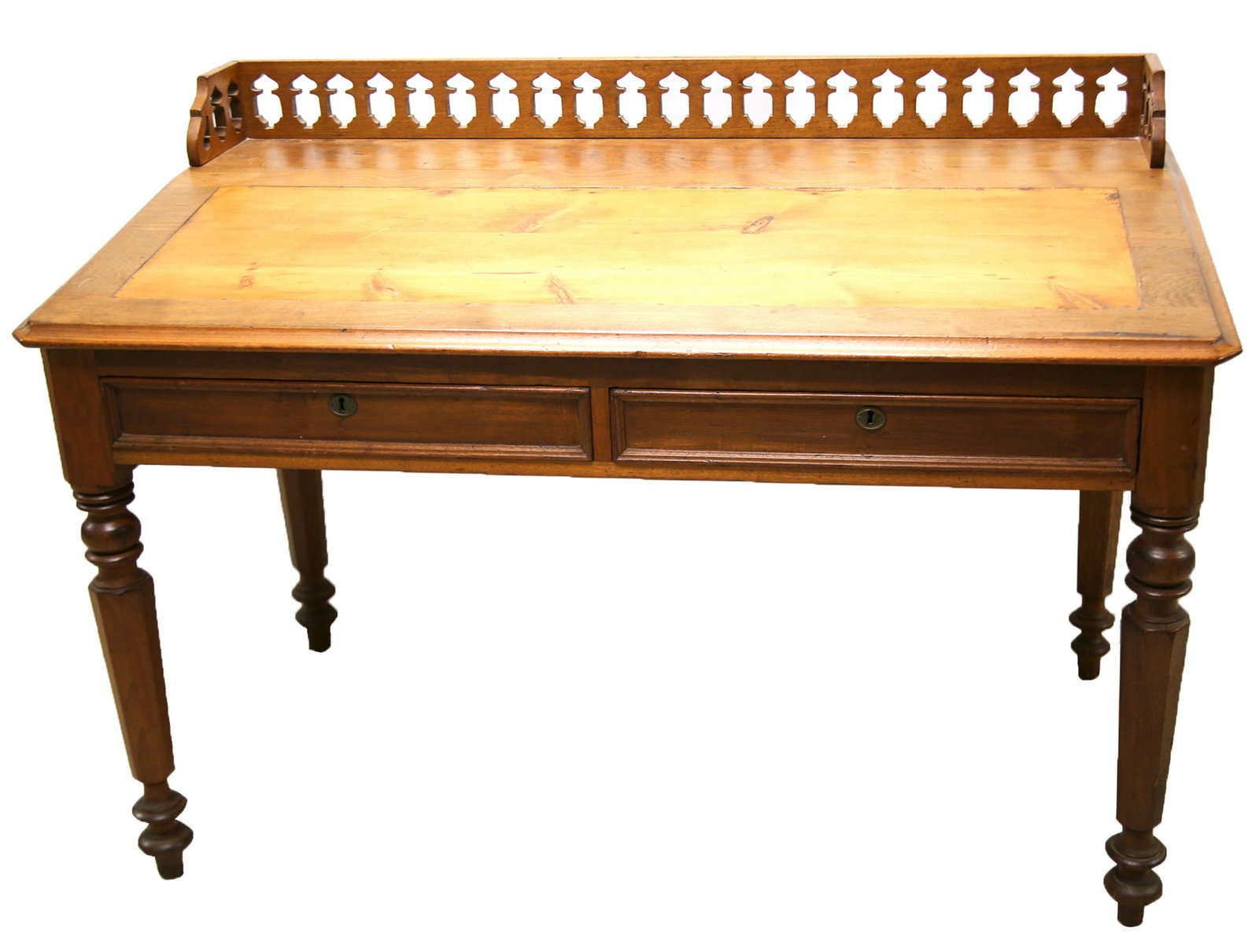 19TH C. S. CAROLINA STATE HOUSE WALNUT PARTNERS DESK: 19TH C. S. CAROLINA STATE HOUSE WALNUT PARTNERS DESK 19th century era Walnut partners desk with a large, slanted top, and two drawers. Includes key for the drawers. Dimensions: 54 x 29.5 x 38". Proven