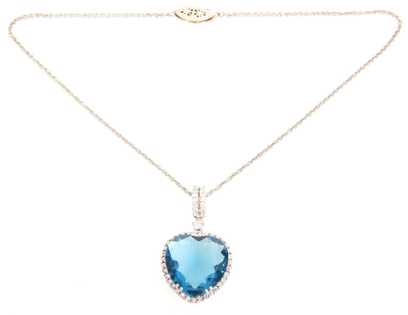 STAUER STERLING SILVER "HEART OF THE OCEAN" PENDANT: STAUER STERLING SILVER "HEART OF THE OCEAN" PENDANT Stauersterling silver pendant with heart shaped blue spinel, surrounded by round white cubic zurconia. Modeled after the "Heart of the Ocean" pendan