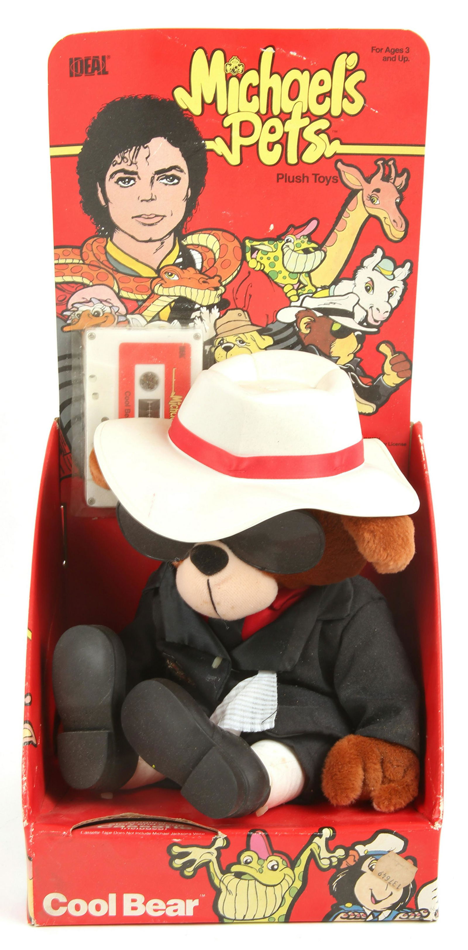 MICHAEL JACKSON MICHAEL'S PETS "COOL BEAR" PLUSH TOY: MICHAEL JACKSON MICHAEL'S PETS "COOL BEAR" PLUSH TOY Late 1980s "Michael's Pets 'Cool Bear'" plush toy in original packaging from Ideal brand. The toys represent the animals owned by Michael Jackson.