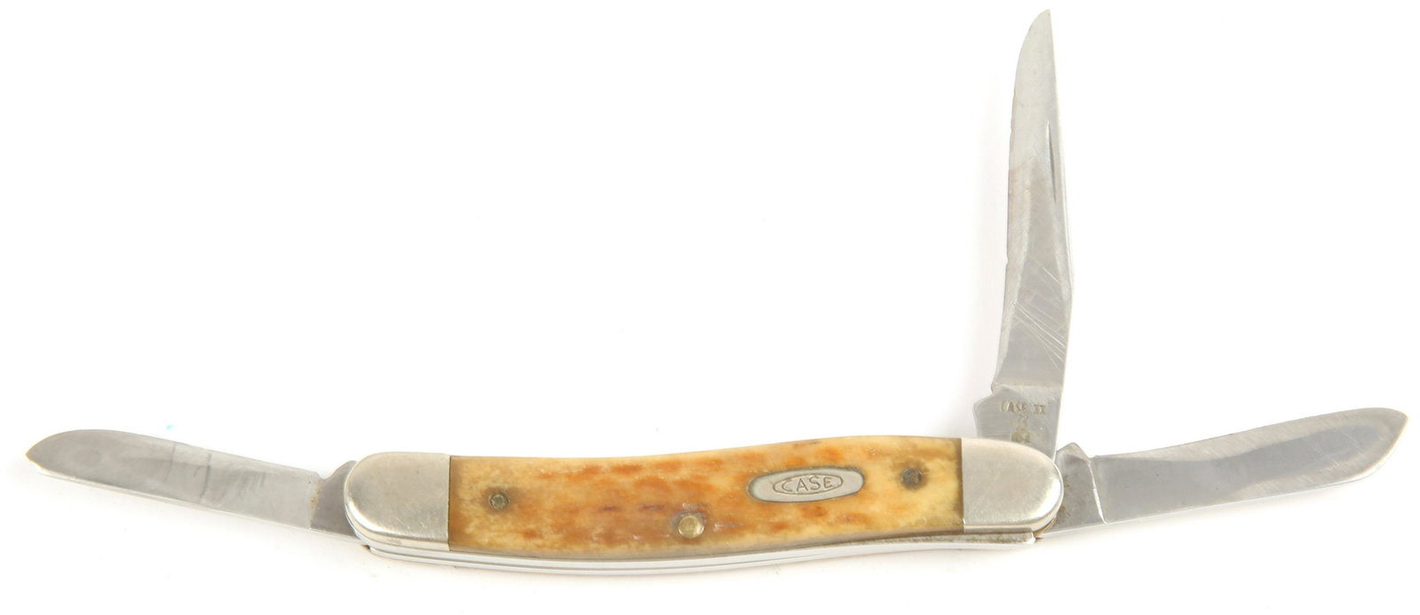 CASE XX SS 6318 3-BLADE STOCKMAN FOLDING POCKET KNIFE: CASE XX SS 6318 3-BLADE STOCKMAN FOLDING POCKET KNIFE Case XX 6318 stainless 3-blade Stockman folding pocket knife, marked "Case XX SS 6318 HP SSP" on tang, bone scales, dated 1980's. Made in U.S