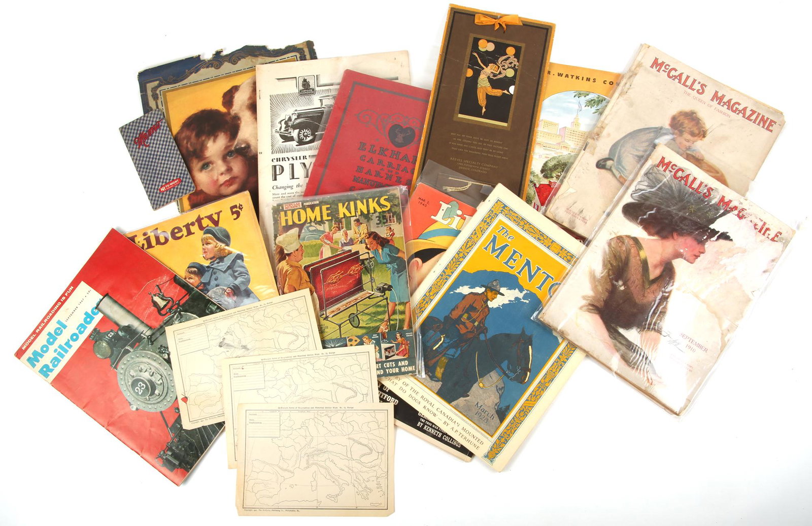 EARLY TO MID 20TH C. MAGAZINES AND EPHEMERA: EARLY TO MID 20TH C. MAGAZINES AND EPHEMERA Early to mid 20th century magazines and ephemera. Includes: J.R. Watkins sales brochure 1911 Elkhart Carriage Co. catalog 1948 Popular M