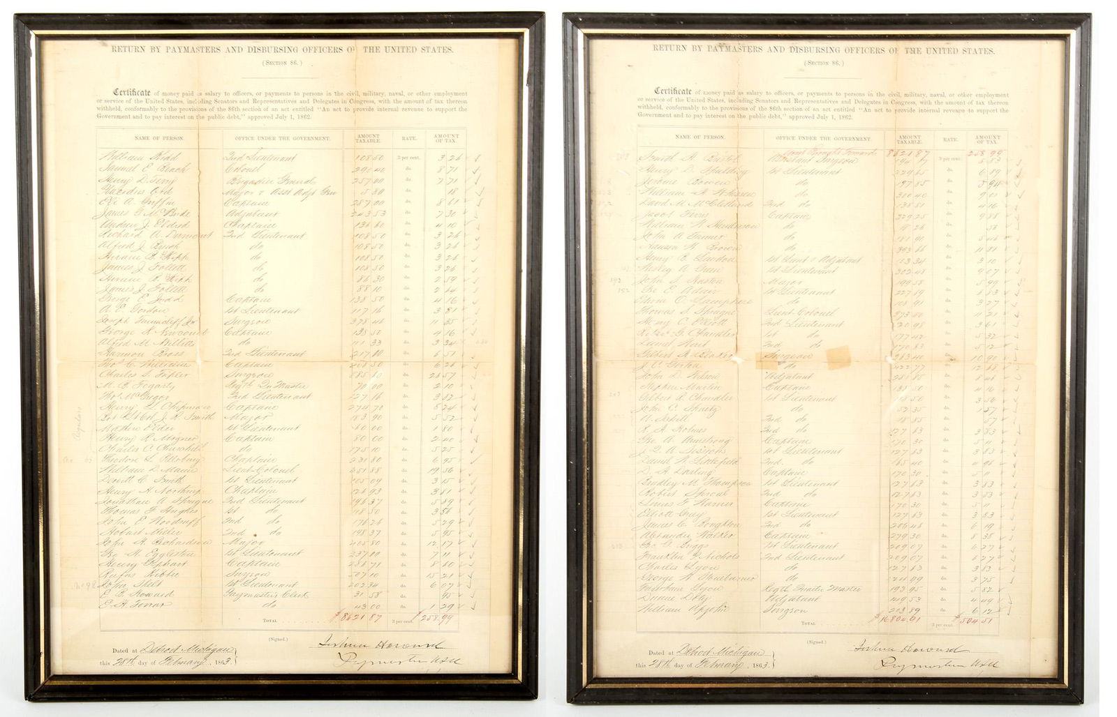 CIVIL WAR RECORDS OF U.S. OFFICER SALARIES - LOT OF 2 (1 of 7)
