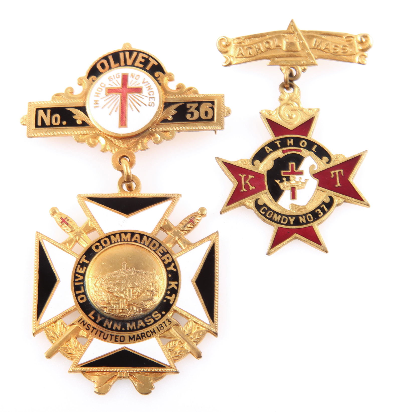 KNIGHTS TEMPLAR MASS. COMMANDERY BADGES - LOT OF 2 (1 of 2)