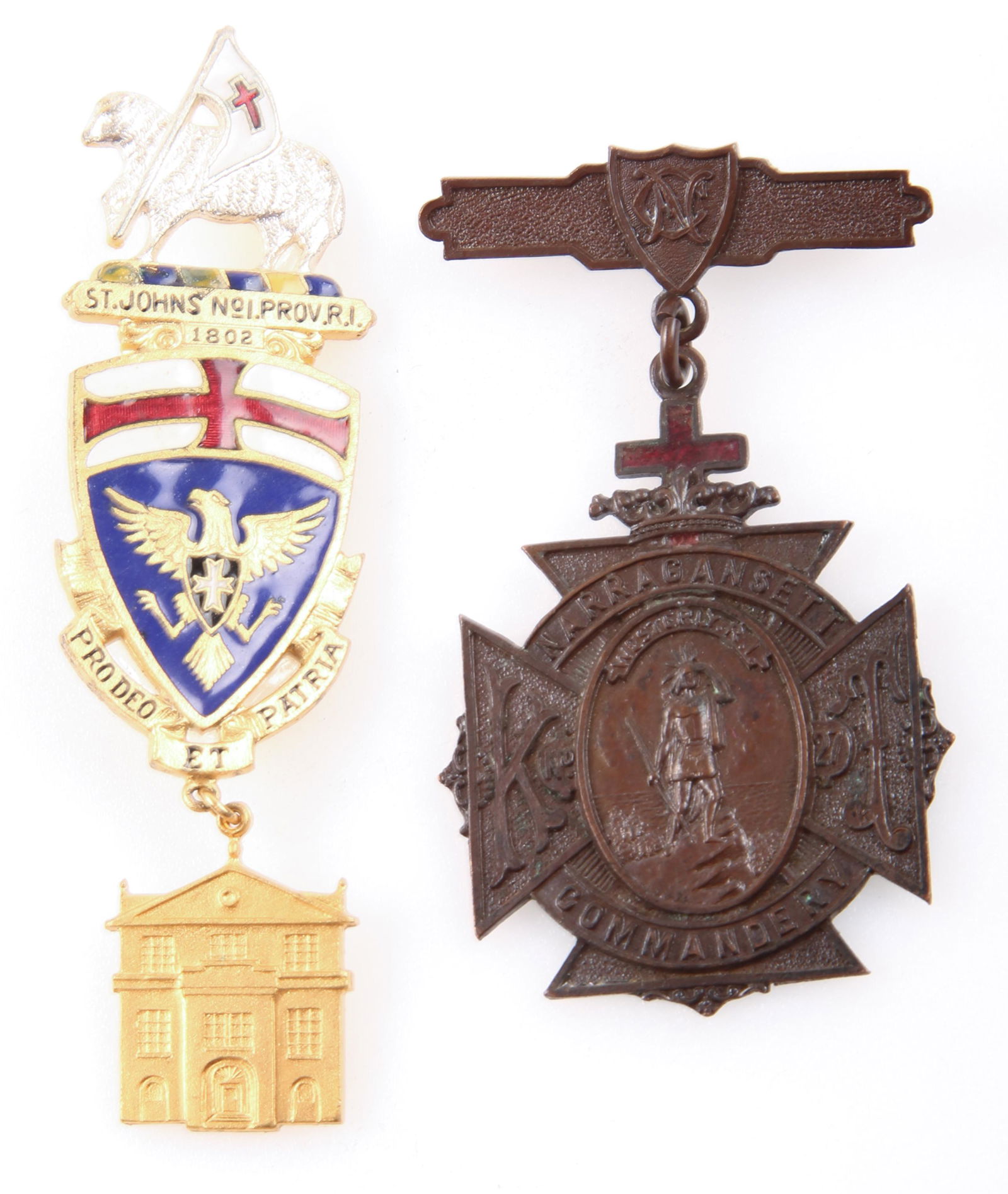KNIGHTS TEMPLAR R.I. COMMANDERY BADGES - LOT OF 2 (1 of 3)