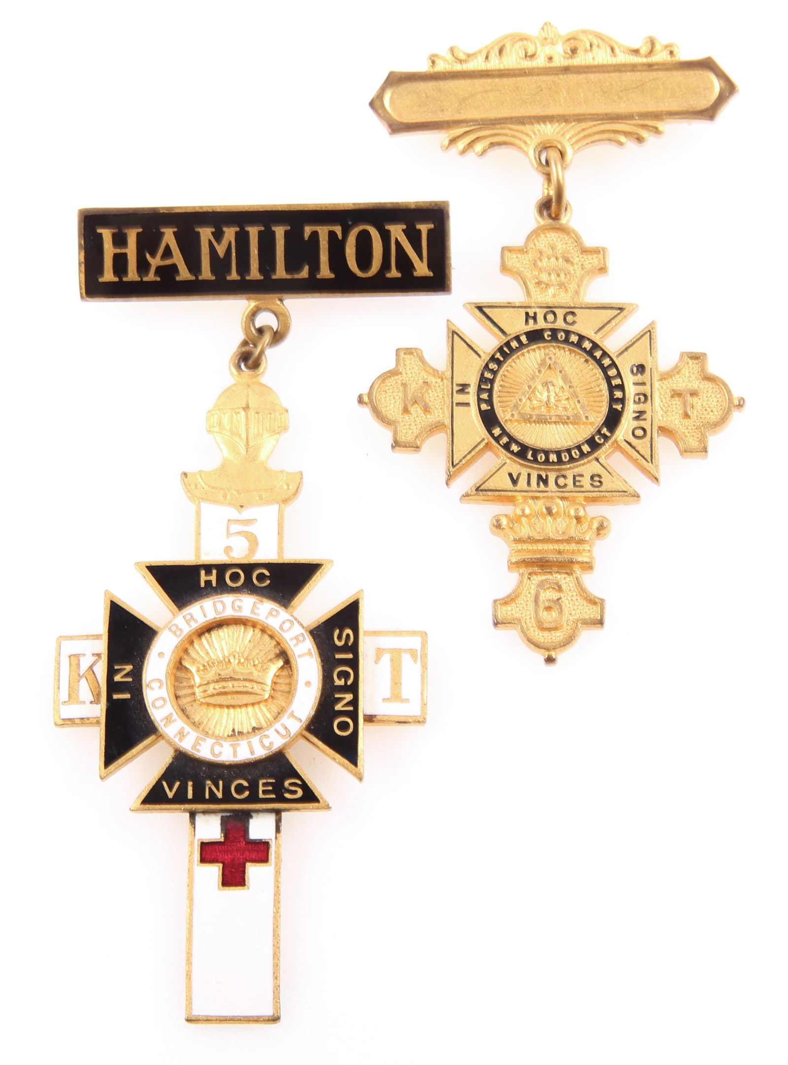 KNIGHTS TEMPLAR CONN. COMMANDERY BADGES - LOT OF 2 (1 of 2)