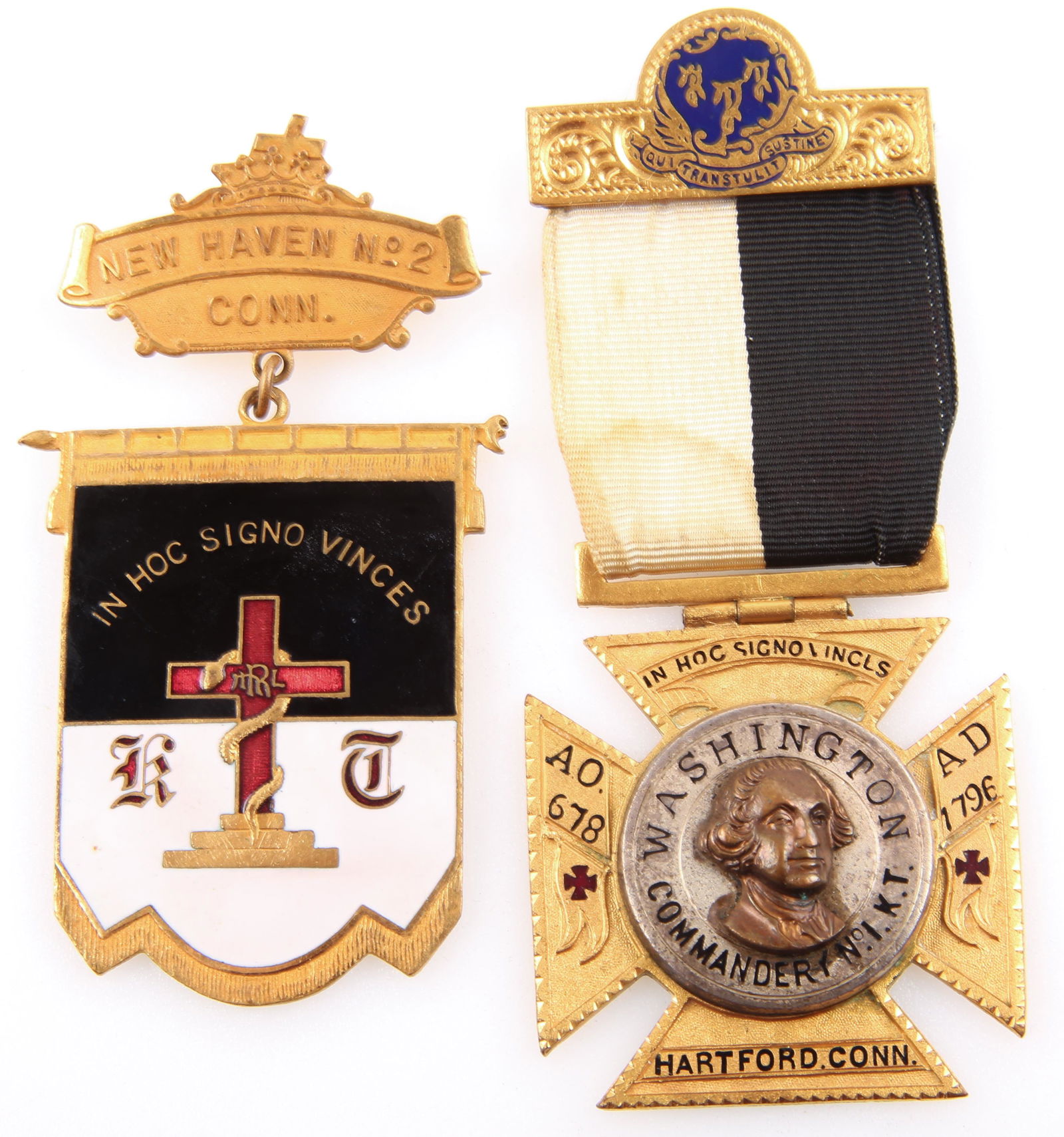 KNIGHTS TEMPLAR CONN. COMMANDERY BADGES - LOT OF 2 (1 of 2)