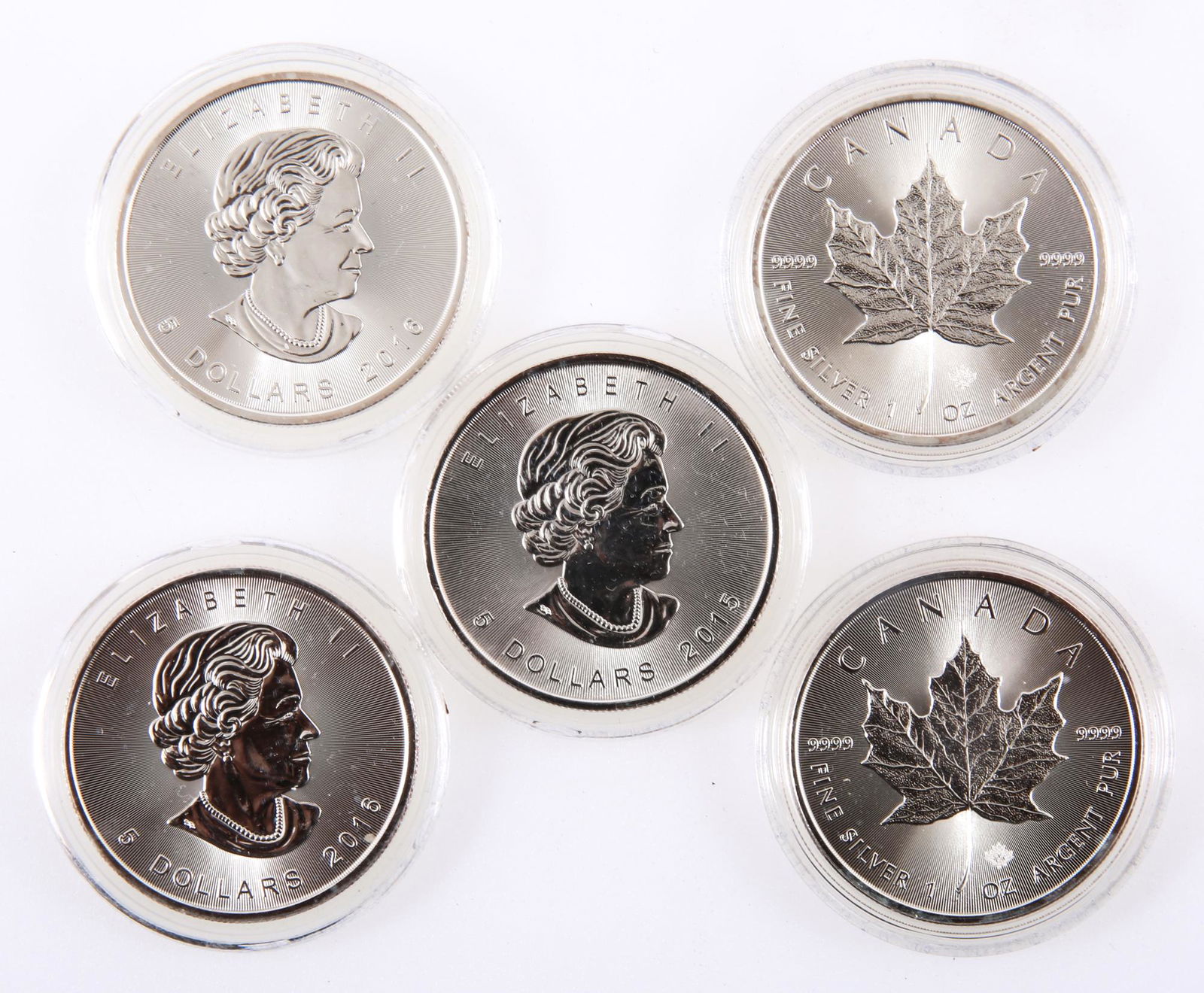 CANADIAN ONE OUNCE FINE SILVER MAPLE LEAF COINS - 5 (1 of 1)