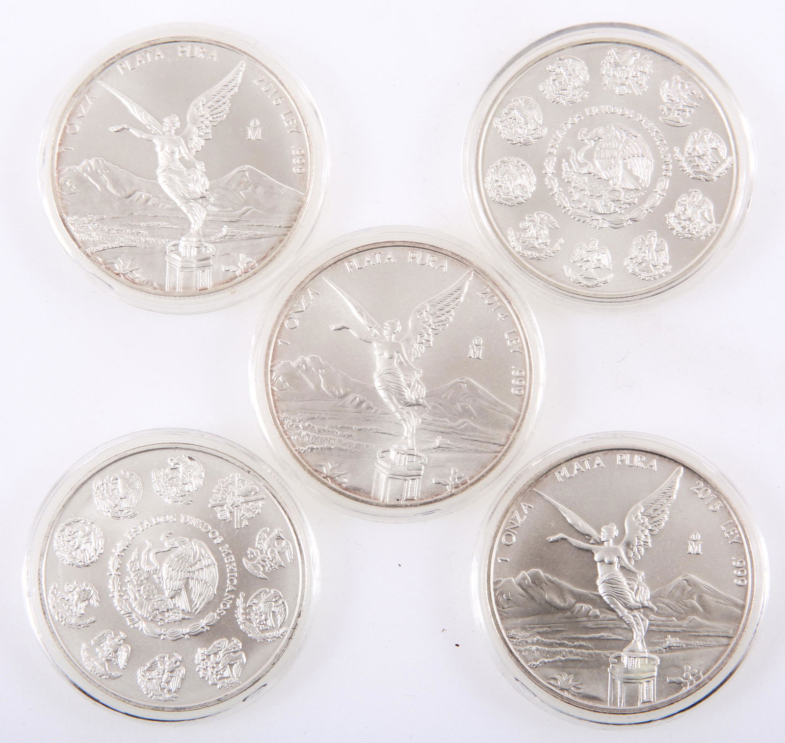 MEXICO LIBERTAD .999 FINE SILVER 1 OZ COINS - LOT OF 5 (1 of 1)