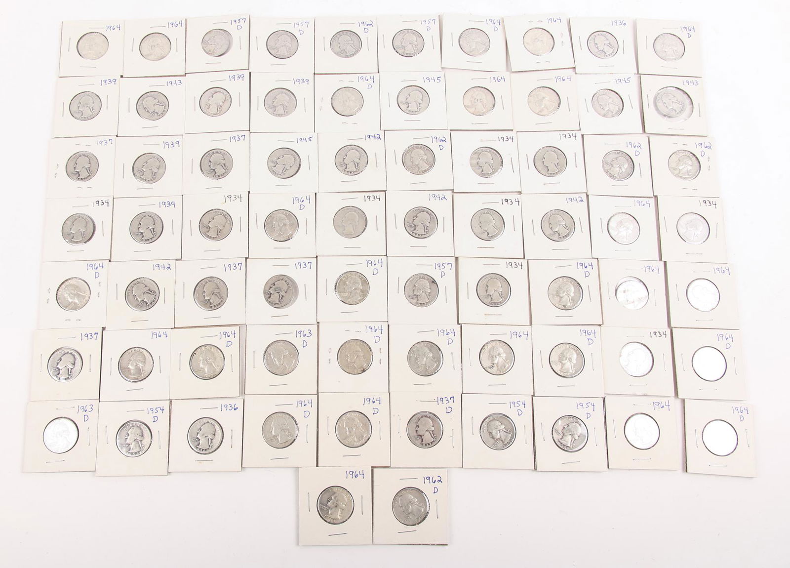 U.S. WASHINGTON 90% SILVER QUARTERS - LOT OF 72 (1 of 12)