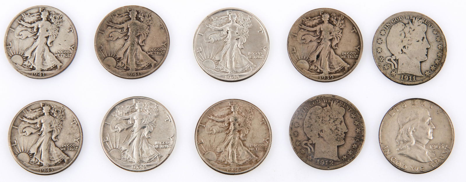 U.S. 90% SILVER HALF DOLLARS - LOT OF 10 (1 of 2)