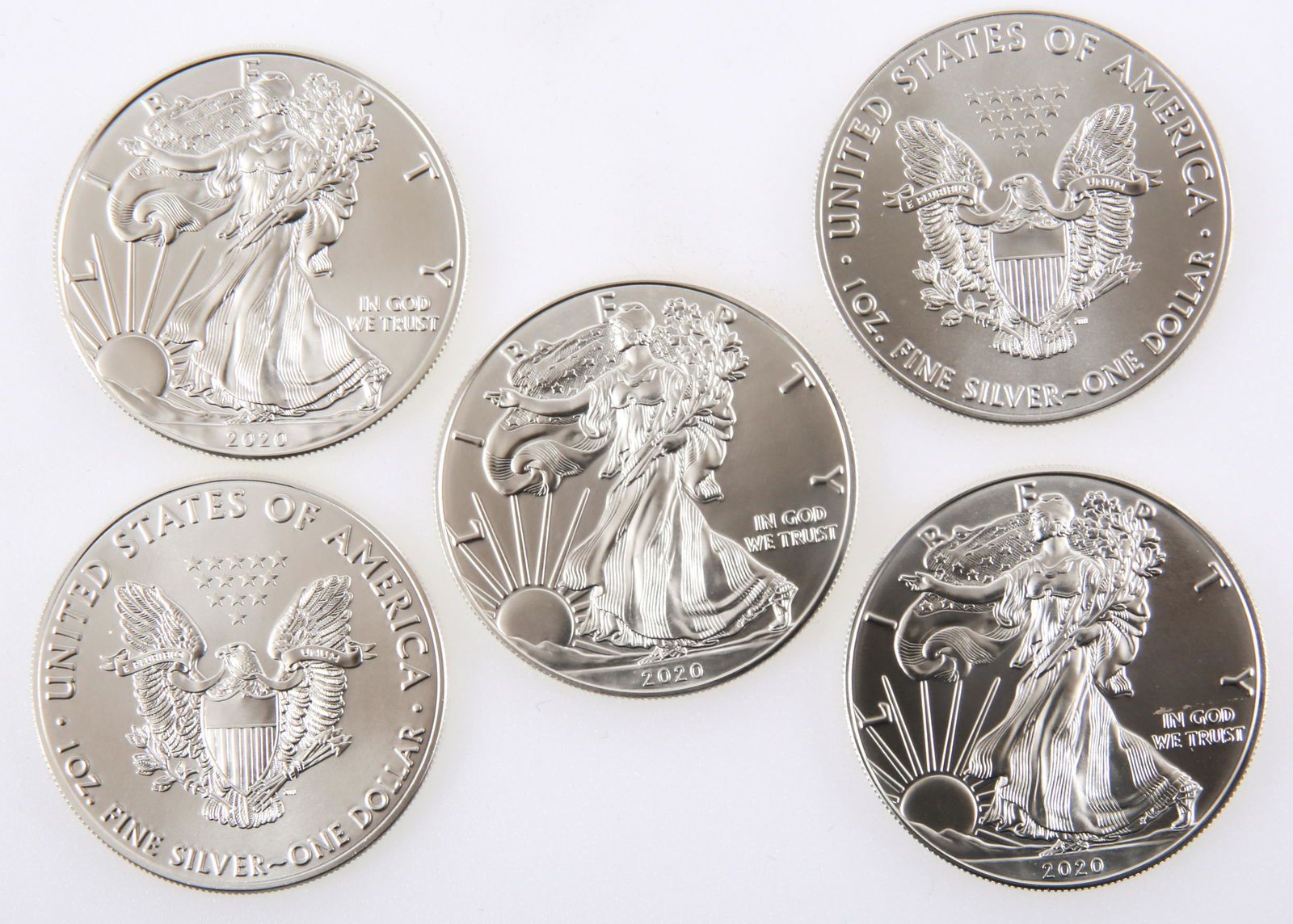 2020 AMERICAN SILVER EAGLE ONE OUNCE COINS - LOT OF 5 (1 of 1)