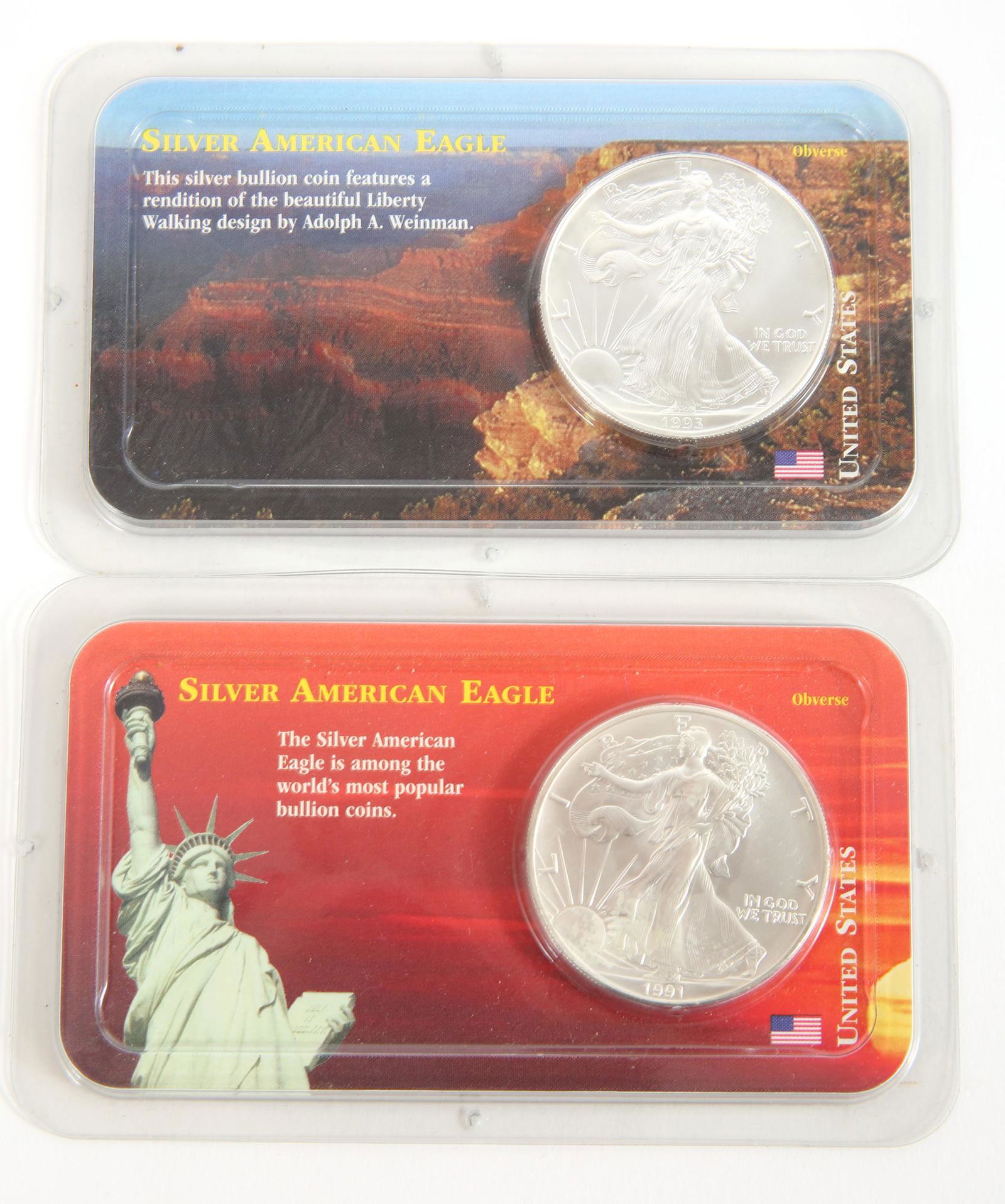 UNITED STATES SILVER 1 OUNCE EAGLES - 1991 & 1993 (1 of 4)