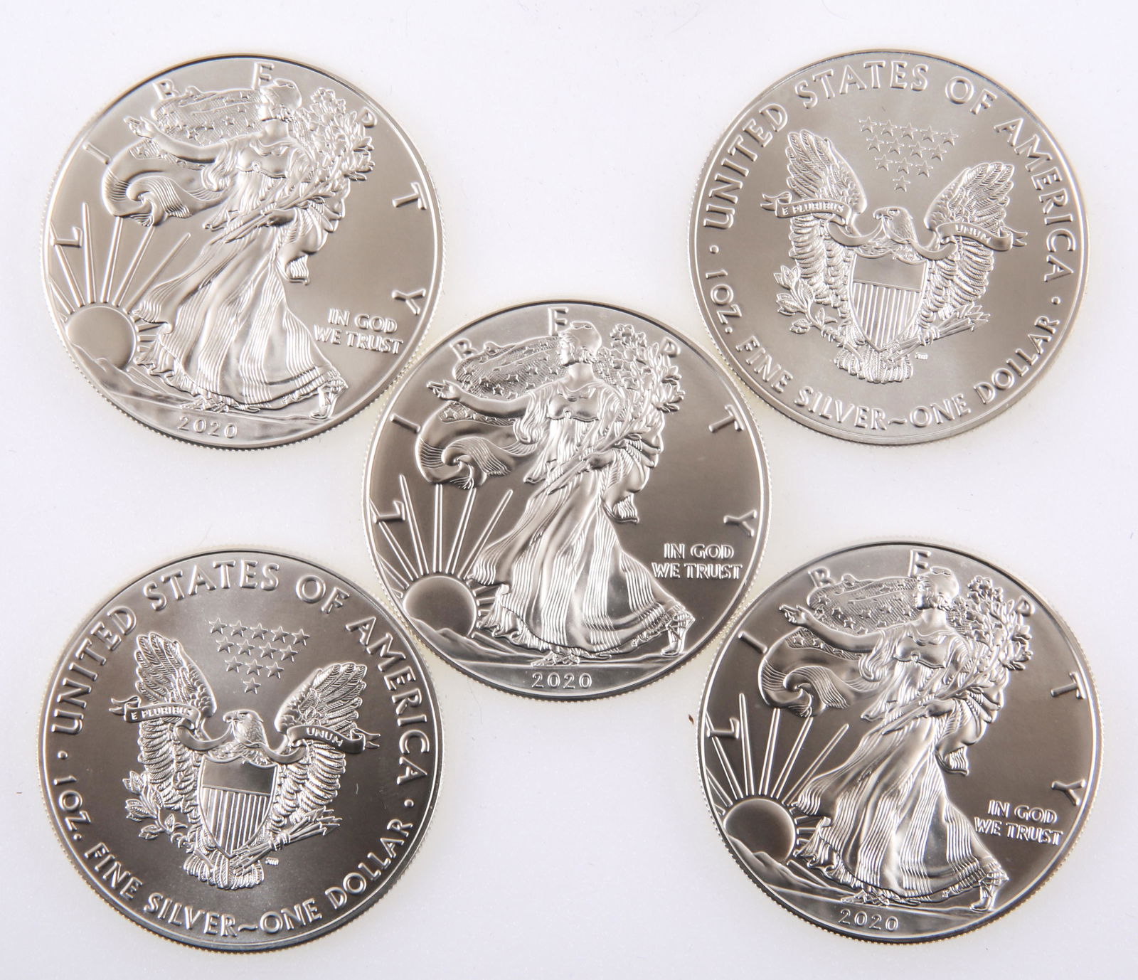 2020 AMERICAN SILVER EAGLE ONE OUNCE COINS - LOT OF 5 (1 of 1)