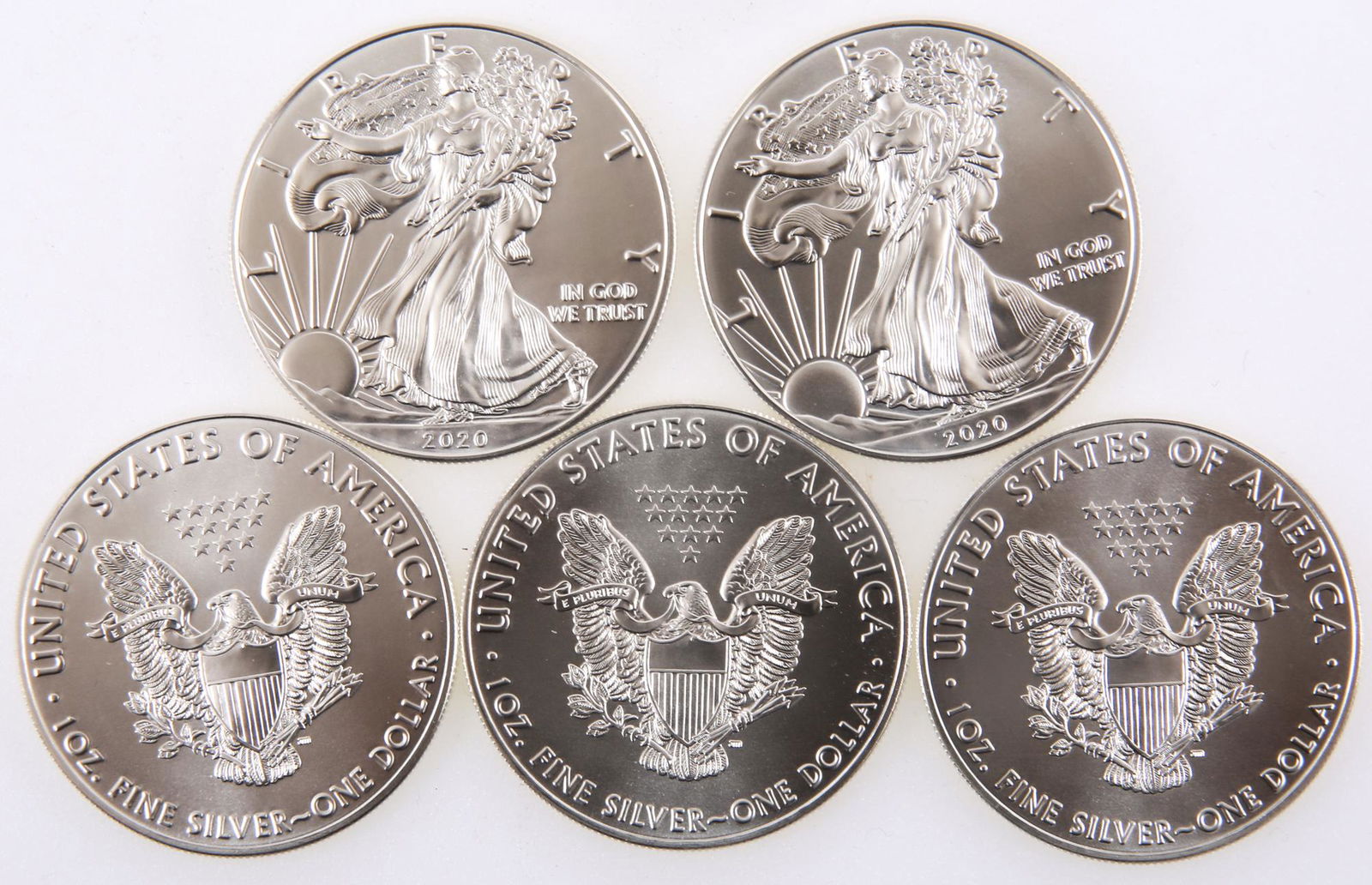 2020 AMERICAN SILVER EAGLE ONE OUNCE COINS - LOT OF 5 (1 of 1)