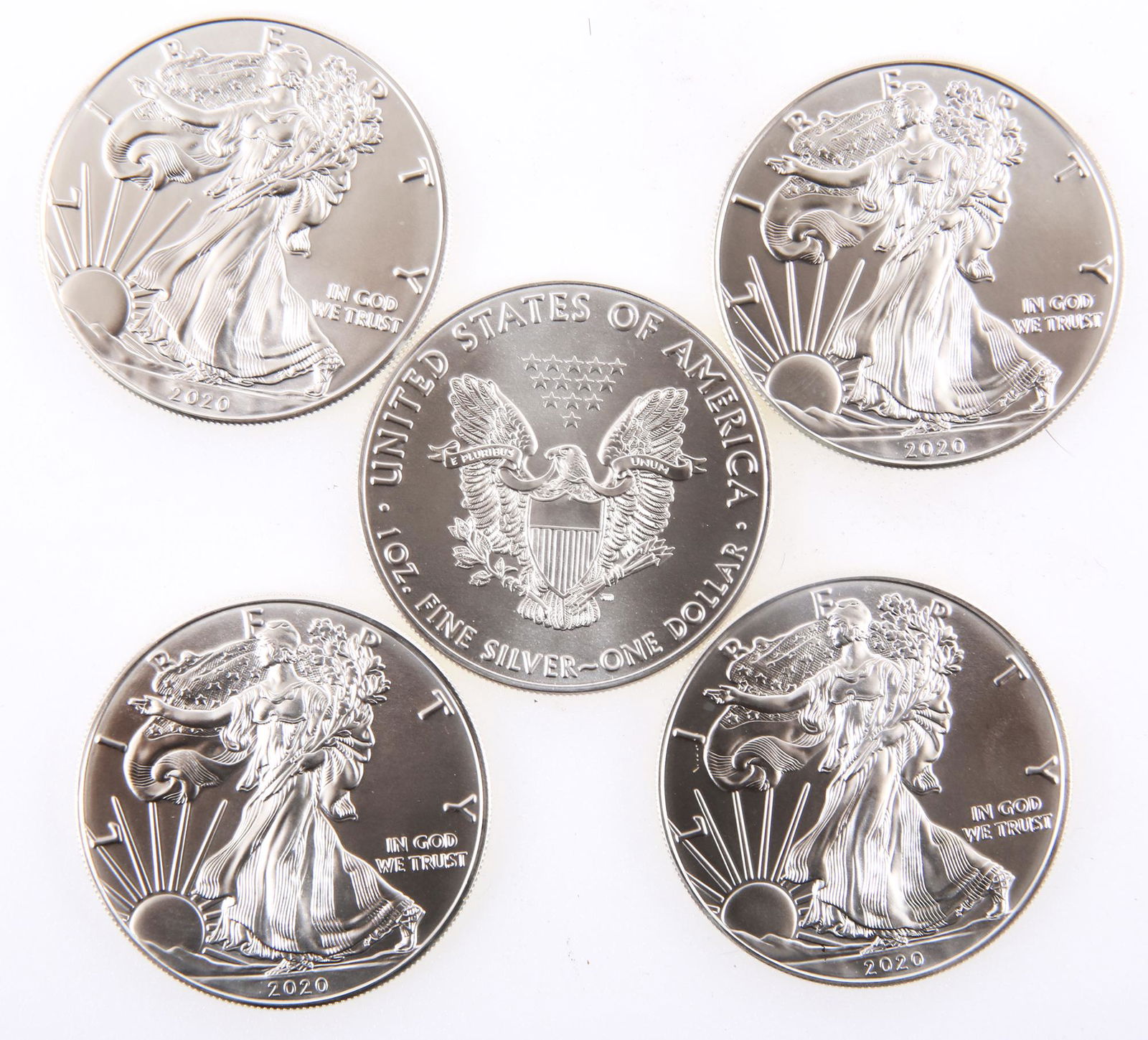 2020 AMERICAN SILVER EAGLE ONE OUNCE COINS - LOT OF 5 (1 of 1)