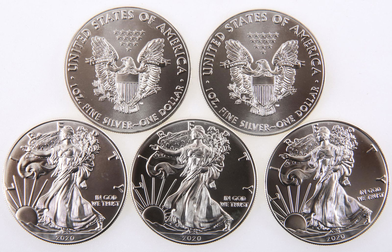 2020 AMERICAN SILVER EAGLE ONE OUNCE COINS - LOT OF 5 (1 of 1)
