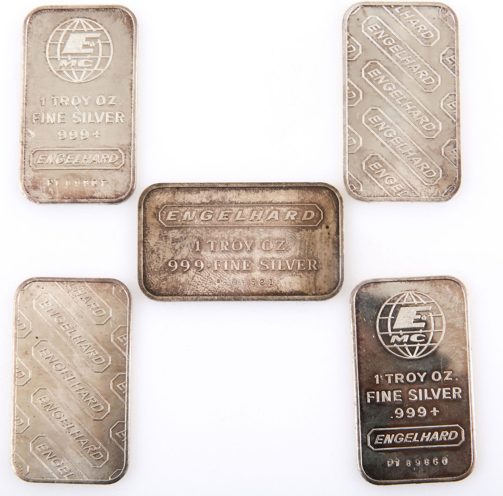 ENGELHARD .999 FINE SILVER 1 TOZ BARS - LOT OF 5 (1 of 2)