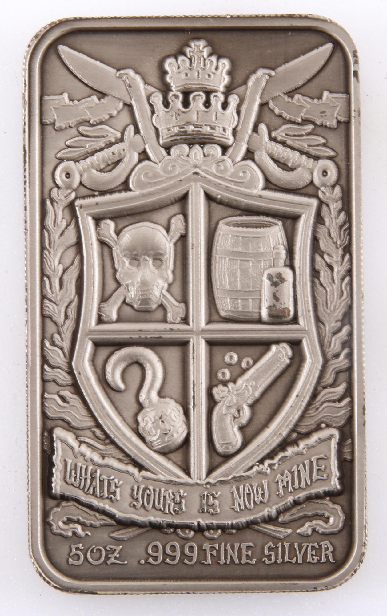 PIRATE BULLION 5 TROY OZ .999 FINE SILVER BAR (1 of 2)