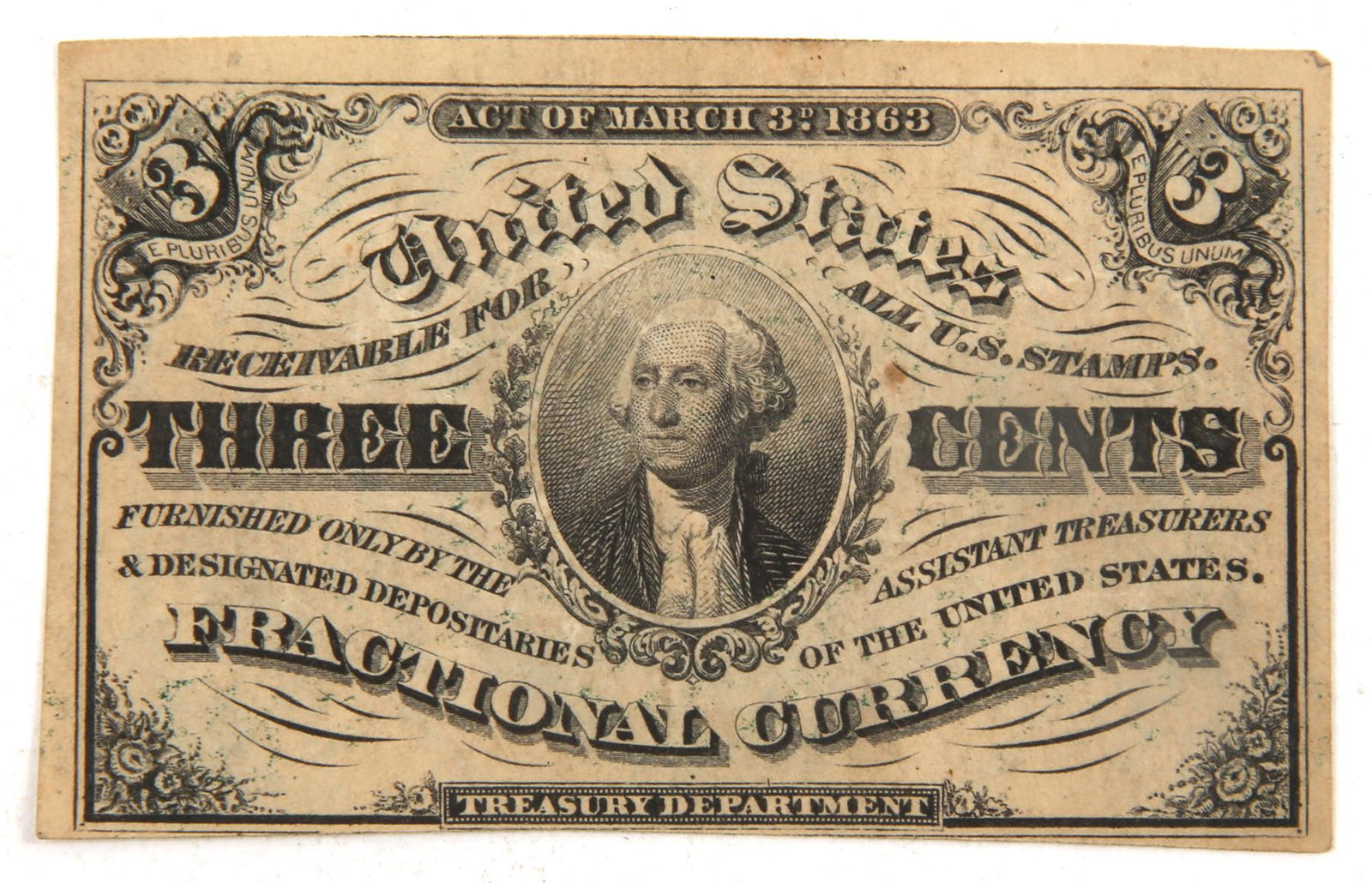 1863 FRACTIONAL 3 CENT POSTAGE CURRENCY (1 of 2)