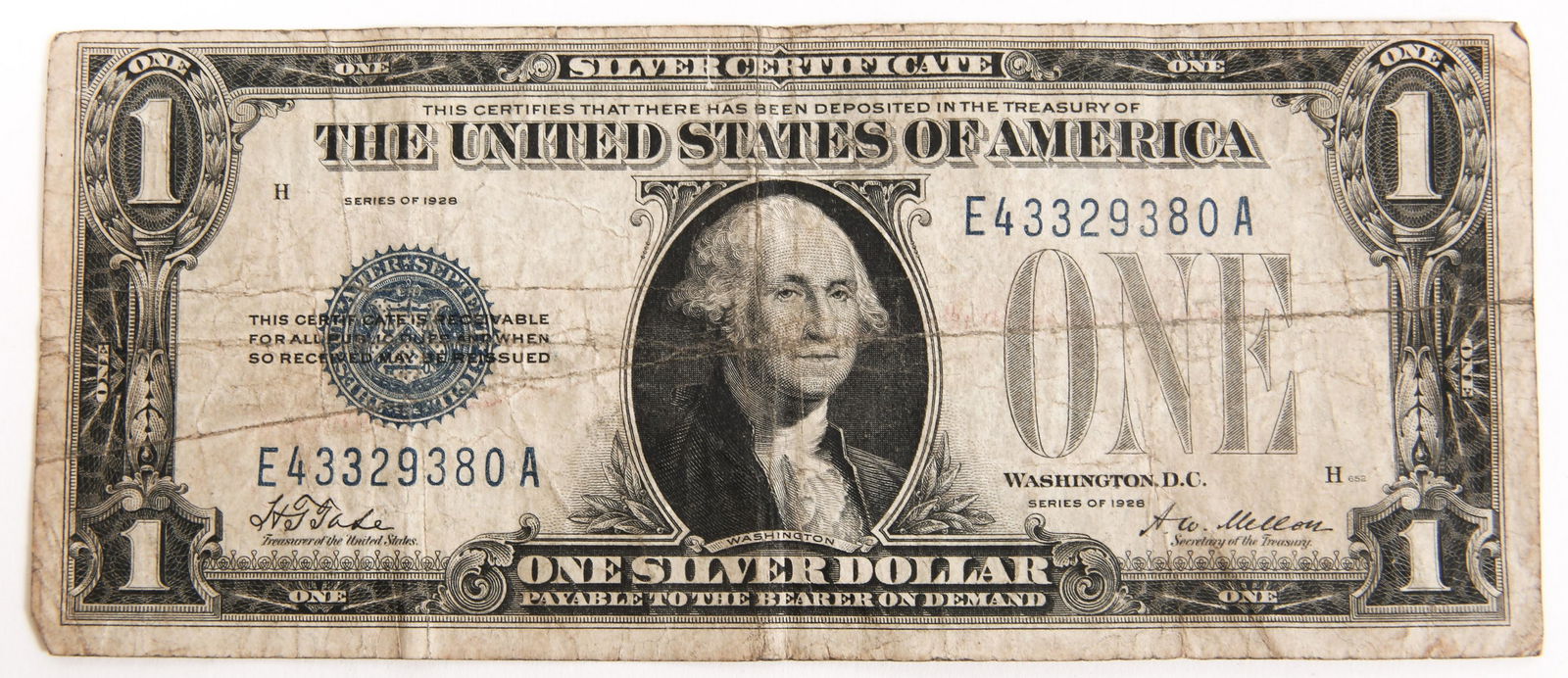 $1 US SILVER CERTIFICATE SERIES 1928 BLUE SEAL (1 of 2)