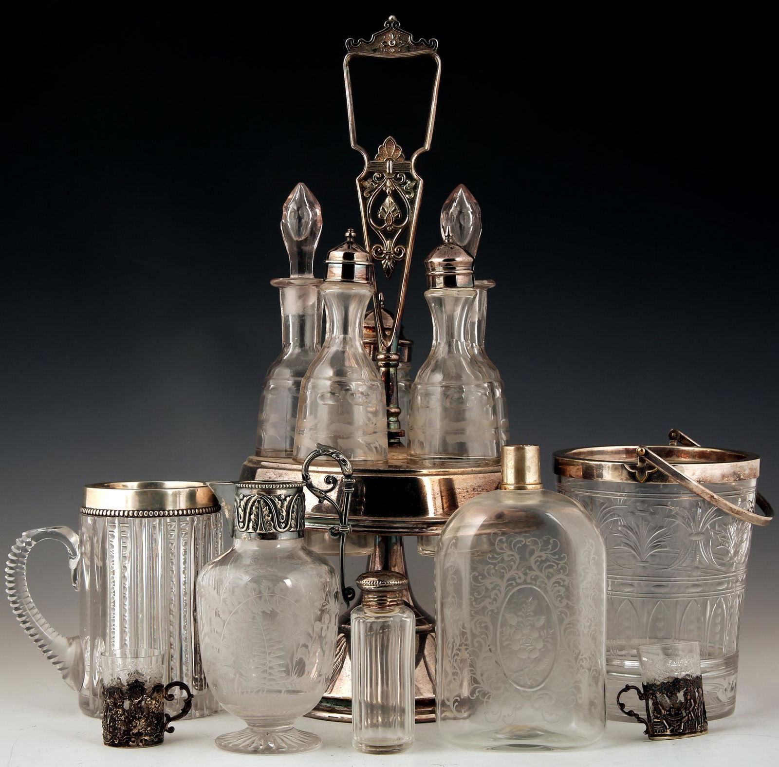 SILVER PLATED AND GLASS SERVINGWARE - LOT OF 8 (1 of 5)