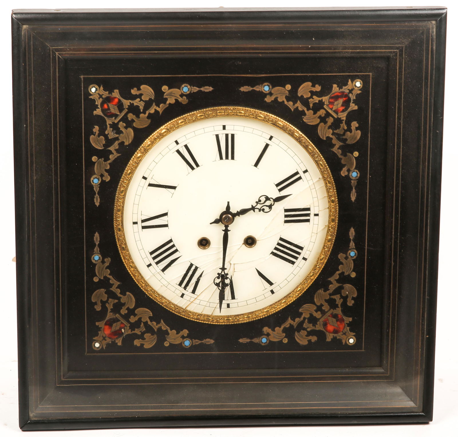 19TH C. INLAID WALL CLOCK IN WOODEN CASE (1 of 4)