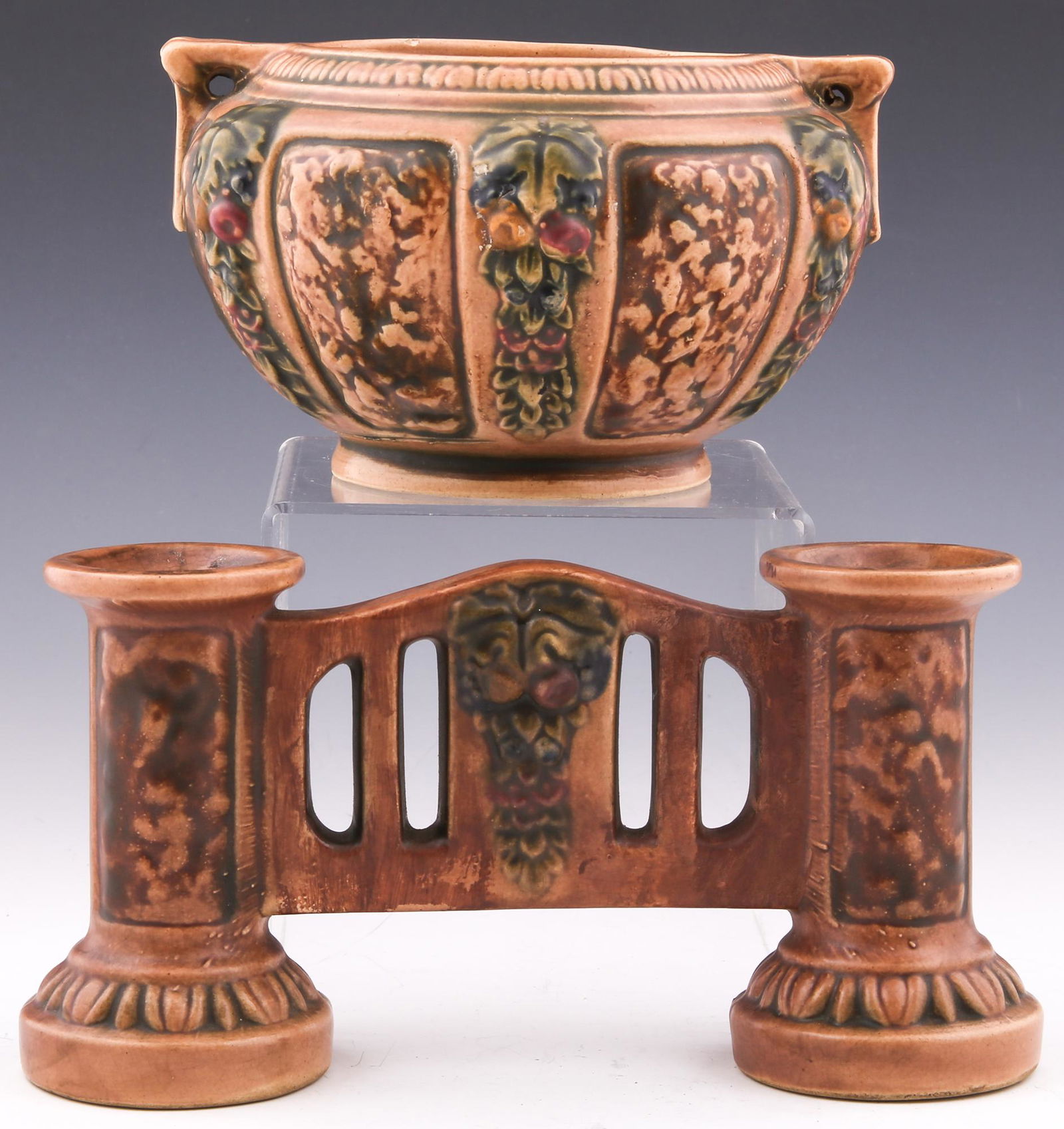 EARLY ROSEVILLE POTTERY FLORENTINE VASE & CANDLESTICKS (1 of 8)