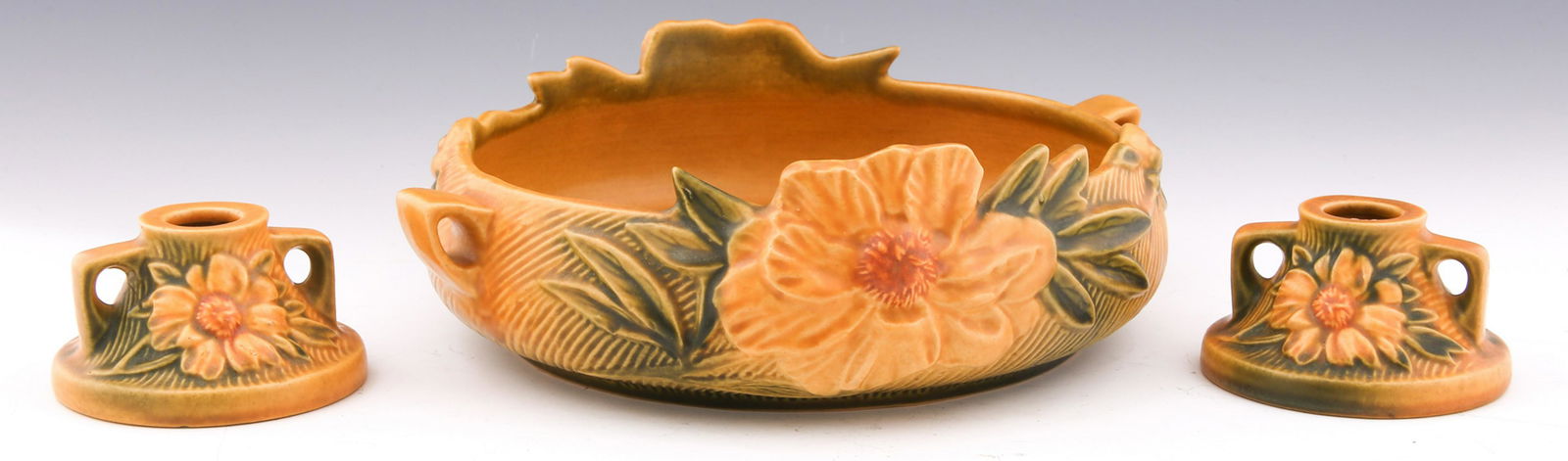 ROSEVILLE POTTERY YELLOW PEONY CONSOLE SET - 3 PC (1 of 10)