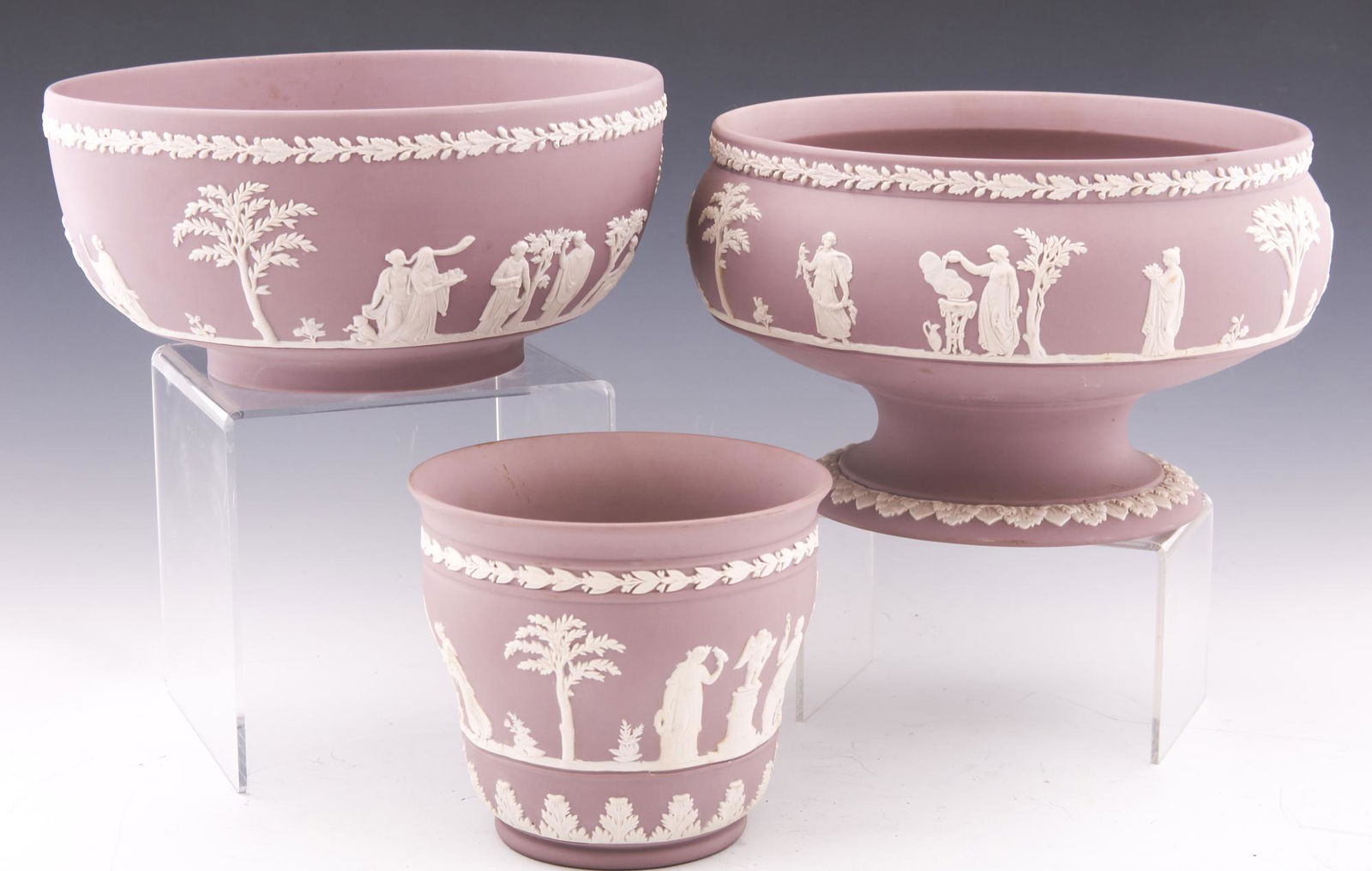 WEDGWOOD LILAC JASPERWARE BOWLS & VASE (1 of 7)