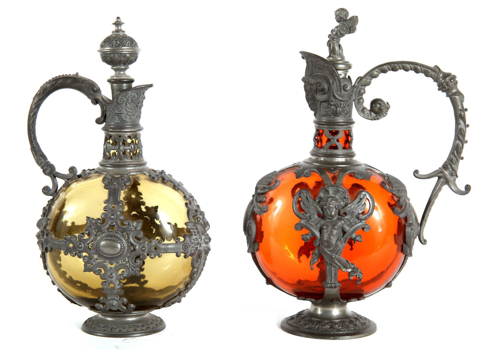 LATE 19TH C. GLASS AND PEWTER DECANTERS - LOT OF 2 (1 of 11)
