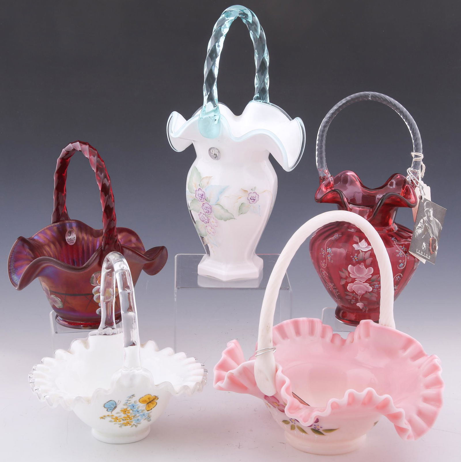 FENTON HAND-PAINTED GLASS BASKETS (1 of 11)
