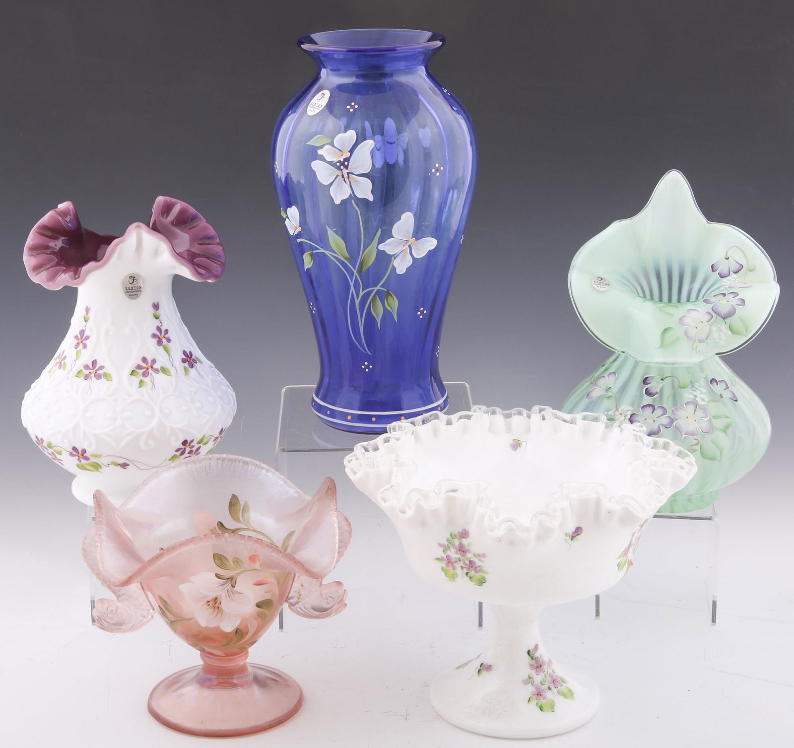 FENTON HAND-PAINTED GLASS VASES & COMPOTES (1 of 11)