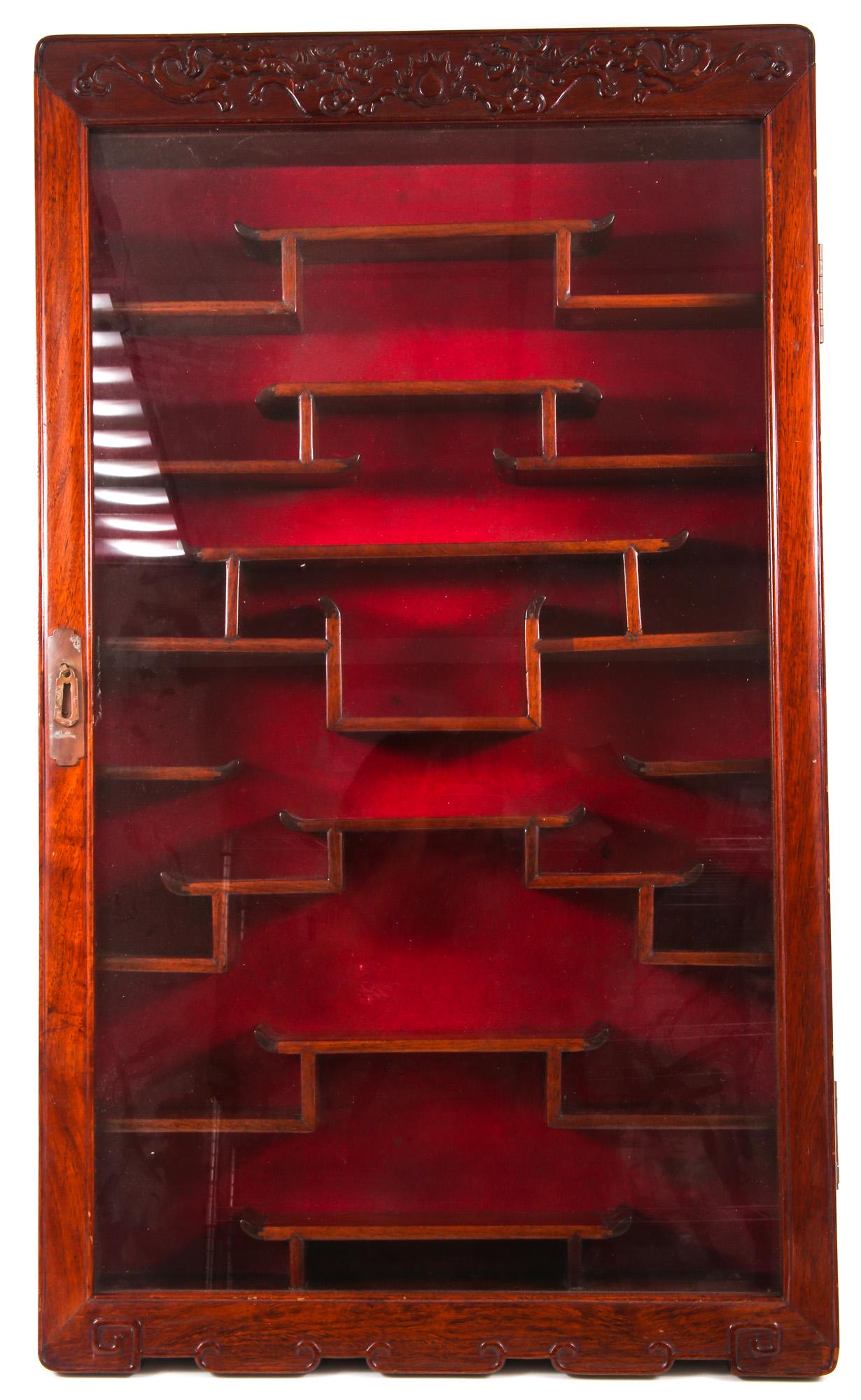 CHINESE WOODEN GLASS FRONT DISPLAY CASE (1 of 7)