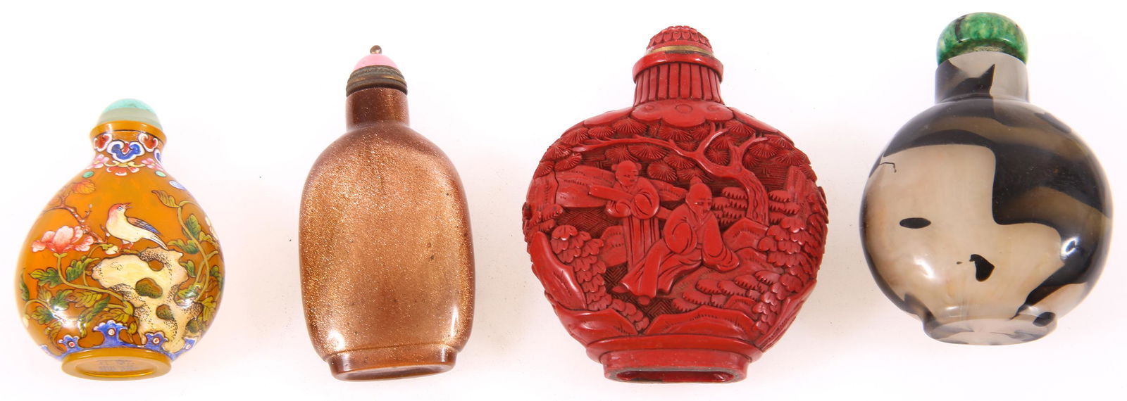 CHINESE SNUFF BOTTLES - GLASS & CINNABAR (1 of 7)