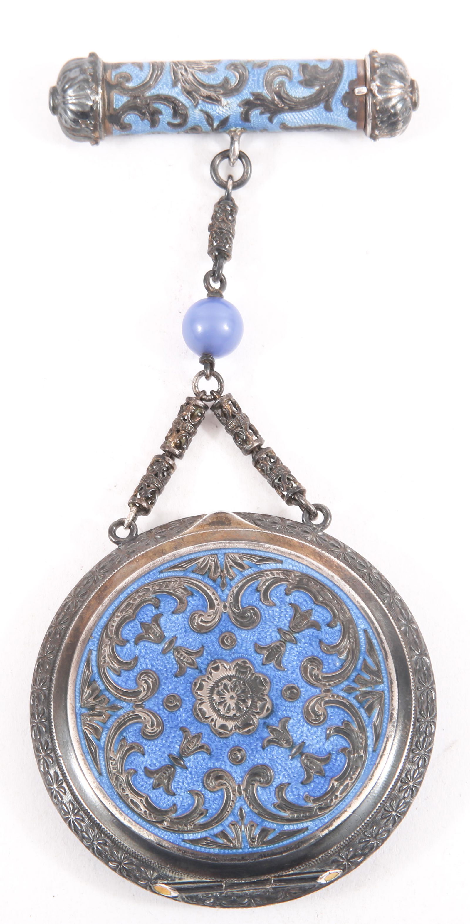 STERLING GUILLOCHE ENAMEL TANGO COMPACT & LIPSTICK (1 of 7)