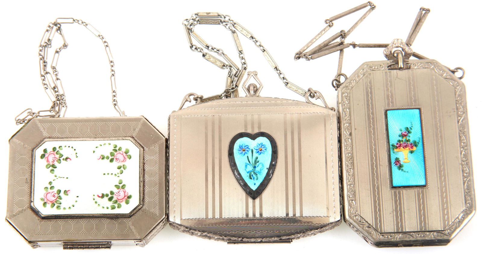 GUILLOCHE ENAMEL COMPACTS - LOT OF 3 (1 of 3)