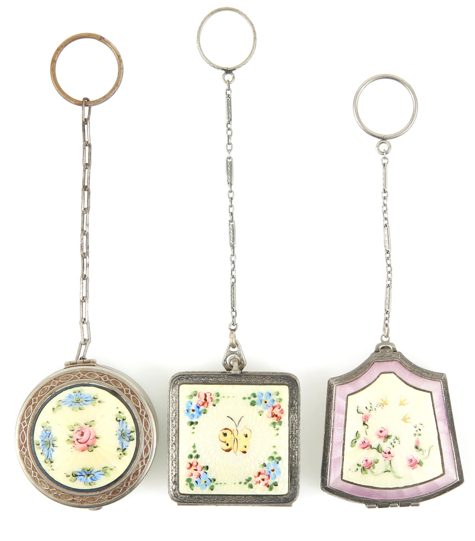 GUILLOCHE ENAMEL COMPACTS - LOT OF 3 (1 of 6)