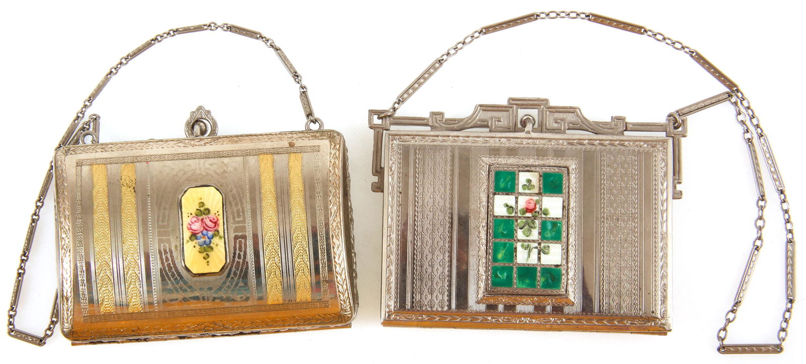 GUILLOCHE ENAMEL PURSE COMPACTS - LOT OF 2 (1 of 4)