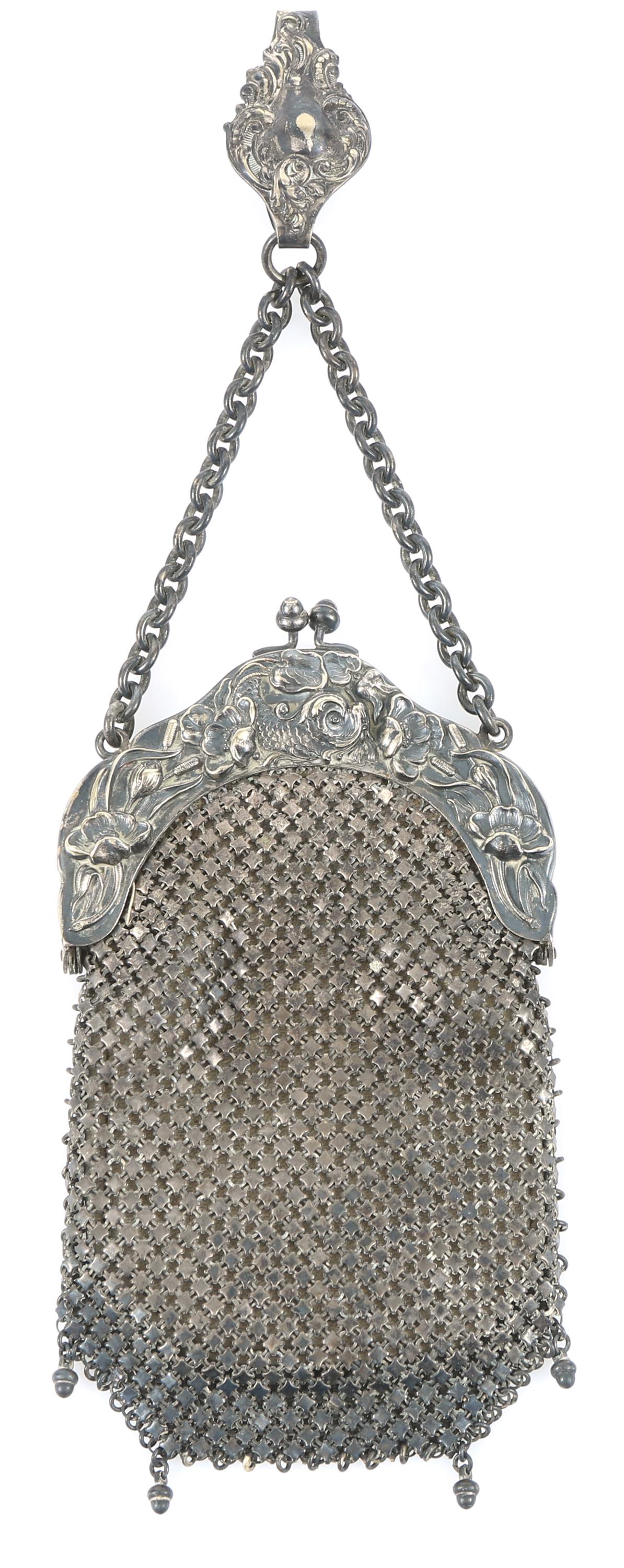 EARLY 20TH C. GERMAN SILVER CHATELAINE MESH PURSE BAG (1 of 6)