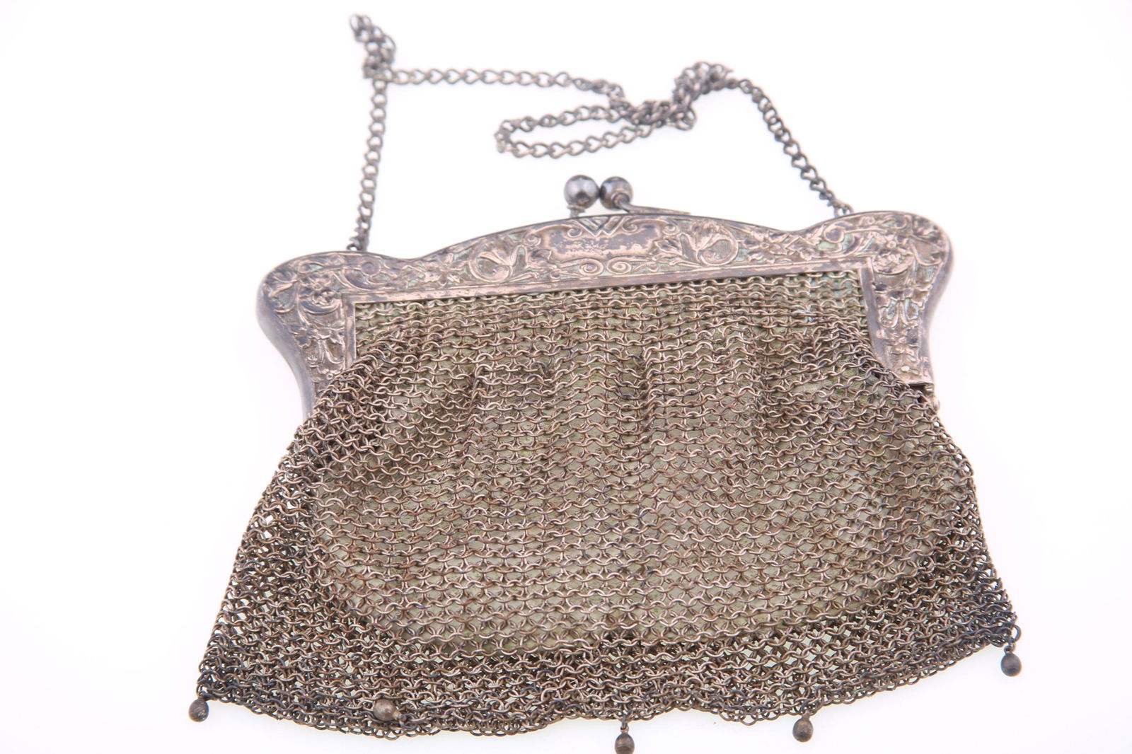 1900s GERMAN SILVER CHAINMAIL MESH PURSE BAG (1 of 3)