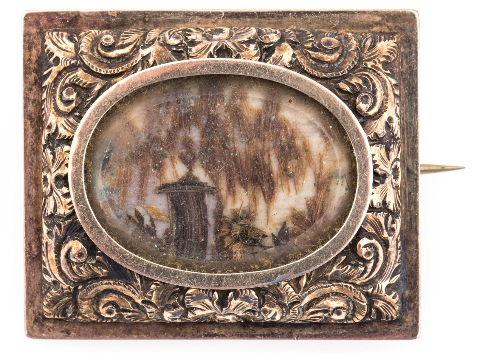 VICTORIAN STERLING SILVER HAIRWORK MOURNING BROOCH (1 of 5)