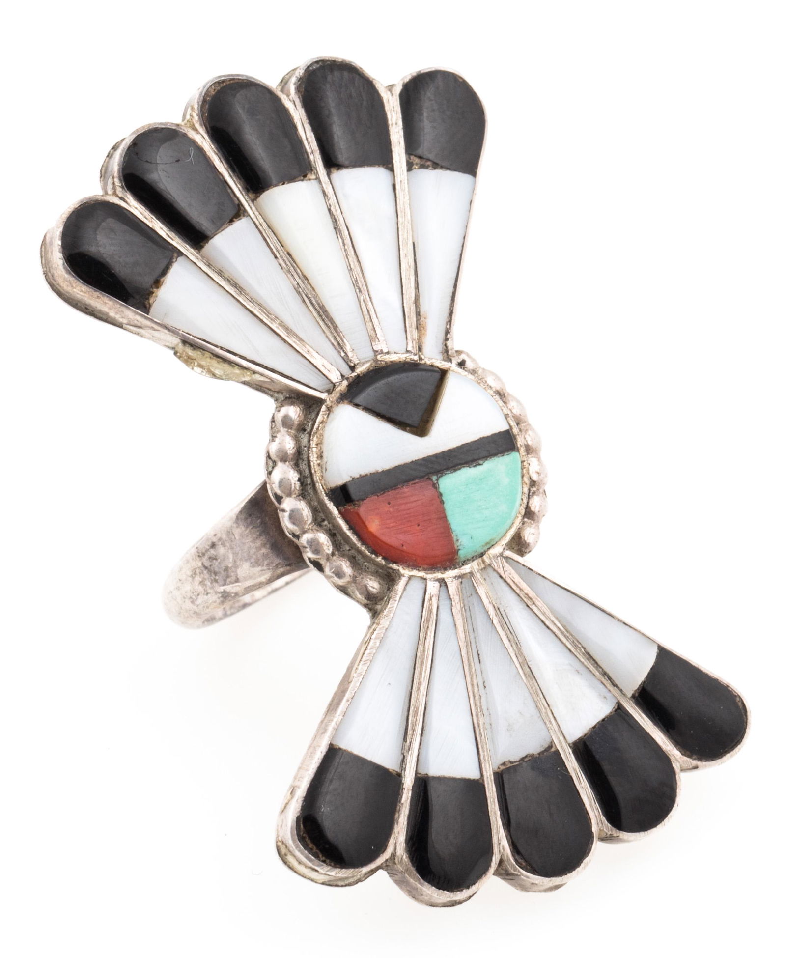 MID 20TH C. ZUNI STERLING SUN FACE STONE INLAY RING (1 of 4)
