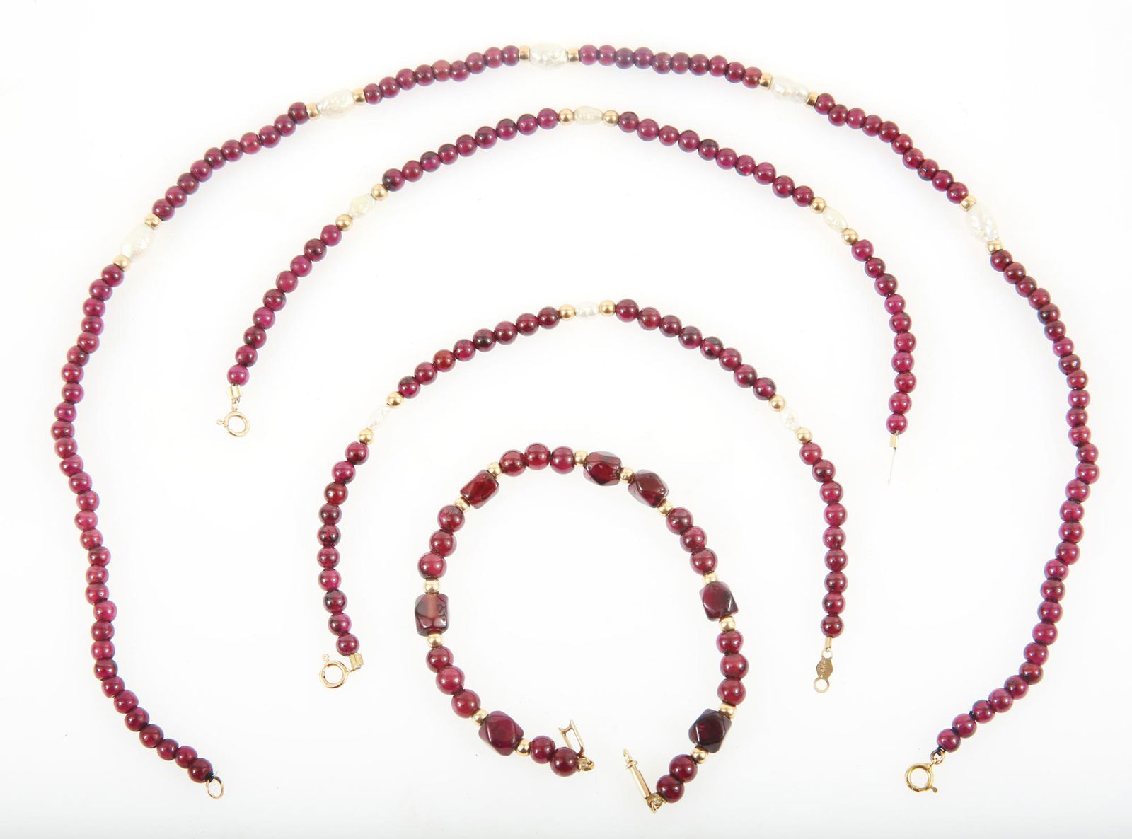 14K YELLOW GOLD & GARNET BEADED NECKLACE & BRACELETS (1 of 1)