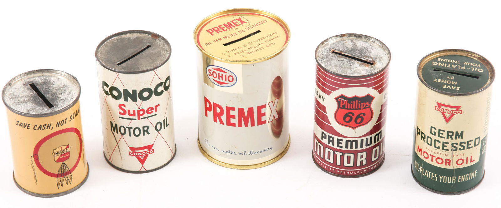 METAL MOTOR OIL CAN COIN BANKS - LOT OF 5 (1 of 2)