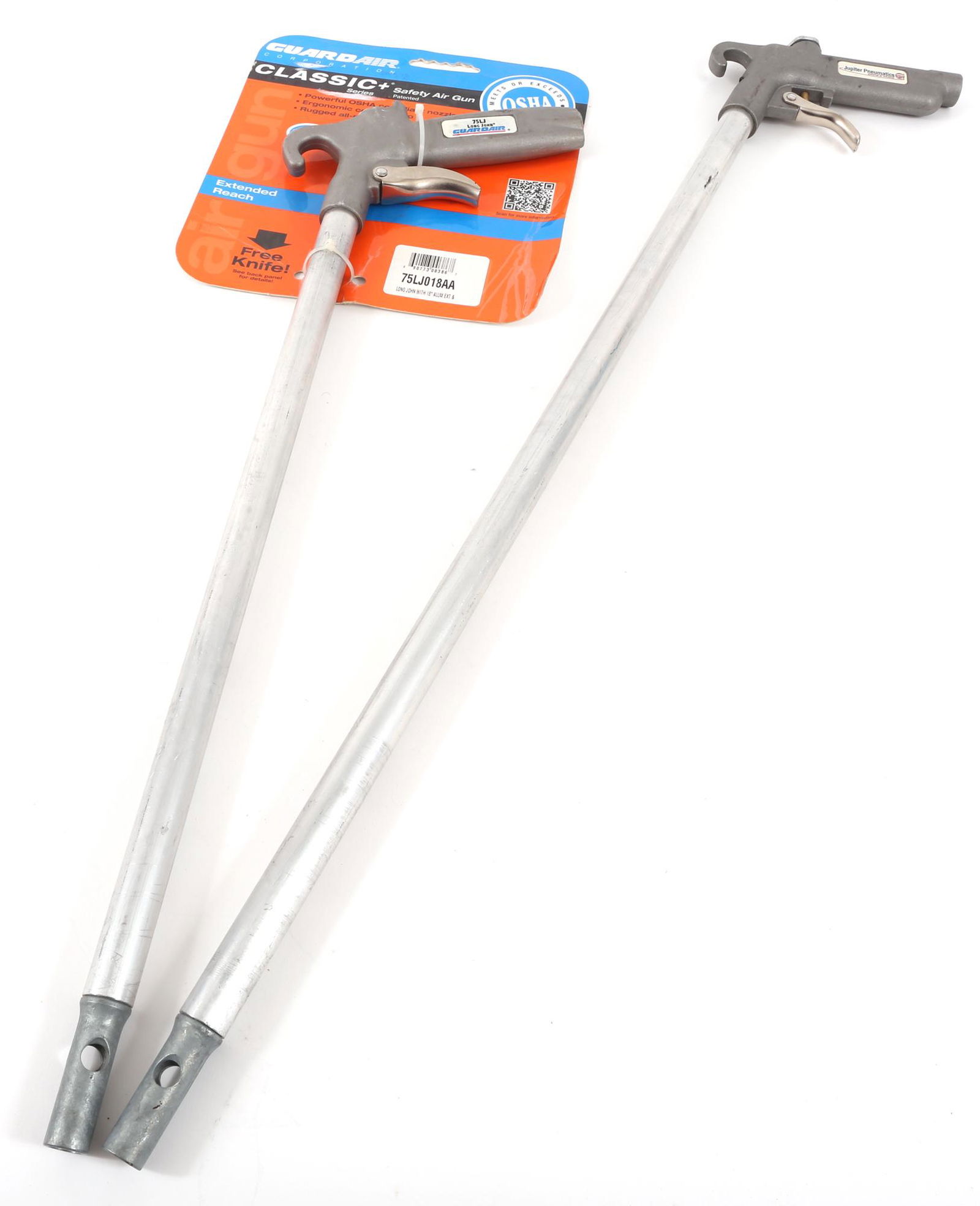 SAFETY AIR GUNS - LOT OF 2: SAFETY AIR GUNS - LOT OF 2 Lot of two safety air guns, including: Guardair Long John 75LJ safety air gun with extension. In original packing. Length approximately 23". Jupiter Pneumatics s