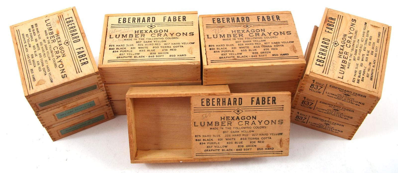 EBERHARD FABER LUMBER CRAYONS WOODEN BOXES - LOT OF 13 (1 of 1)