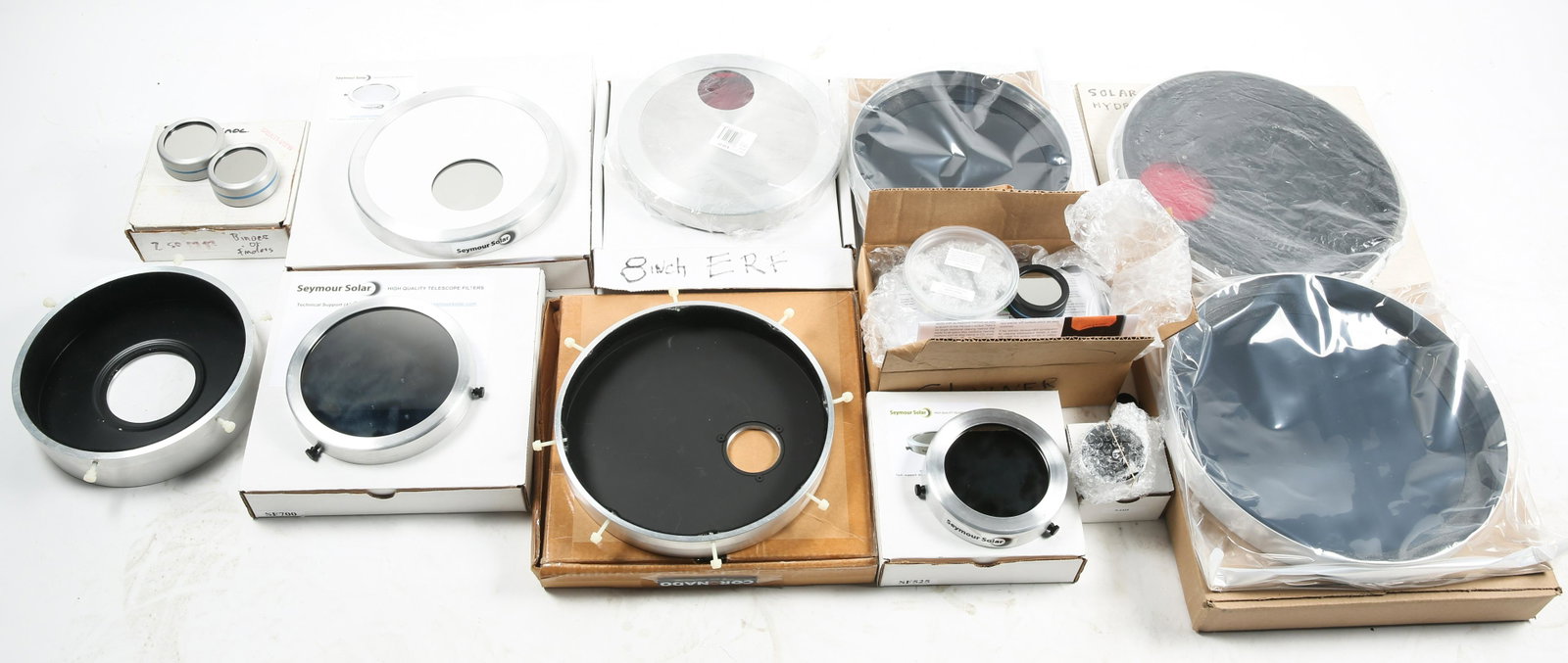 TELESCOPE SOLAR FILTERS & FILTER ACCESSORIES: TELESCOPE SOLAR FILTERS & FILTER ACCESSORIES Lot of solar filters and solar filter accessories for telescopes. Includes: 2.50" outside diameter filter. Thousand Oaks Optical 2.50" outside diamet