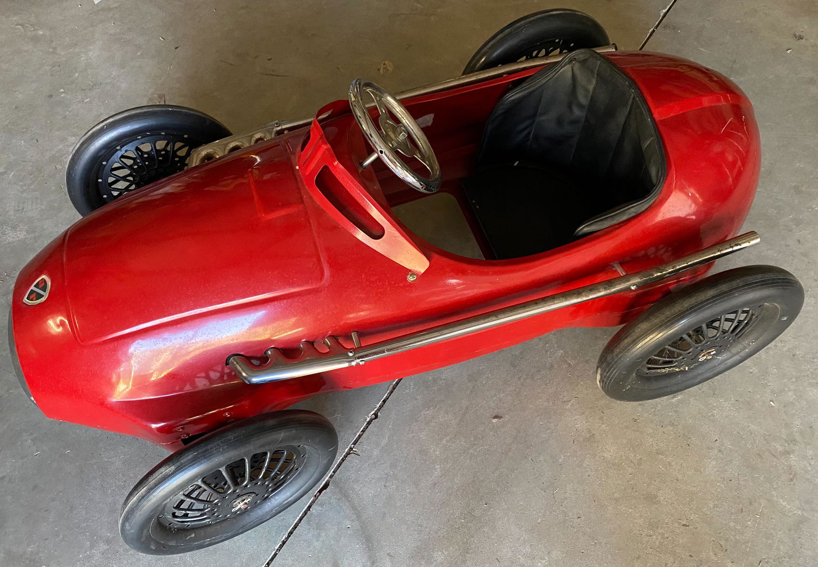 ALFA ROMEO PEDAL CAR - MODELED AFTER 158 ALFETTA: ALFA ROMEO PEDAL CAR - MODELED AFTER 158 ALFETTA Alfa Romeo pedal car modeled after 1941 Alfa Romeo 158 Alfetta, racing car. Dimensions: 50" length 26" width 20" at highest point</