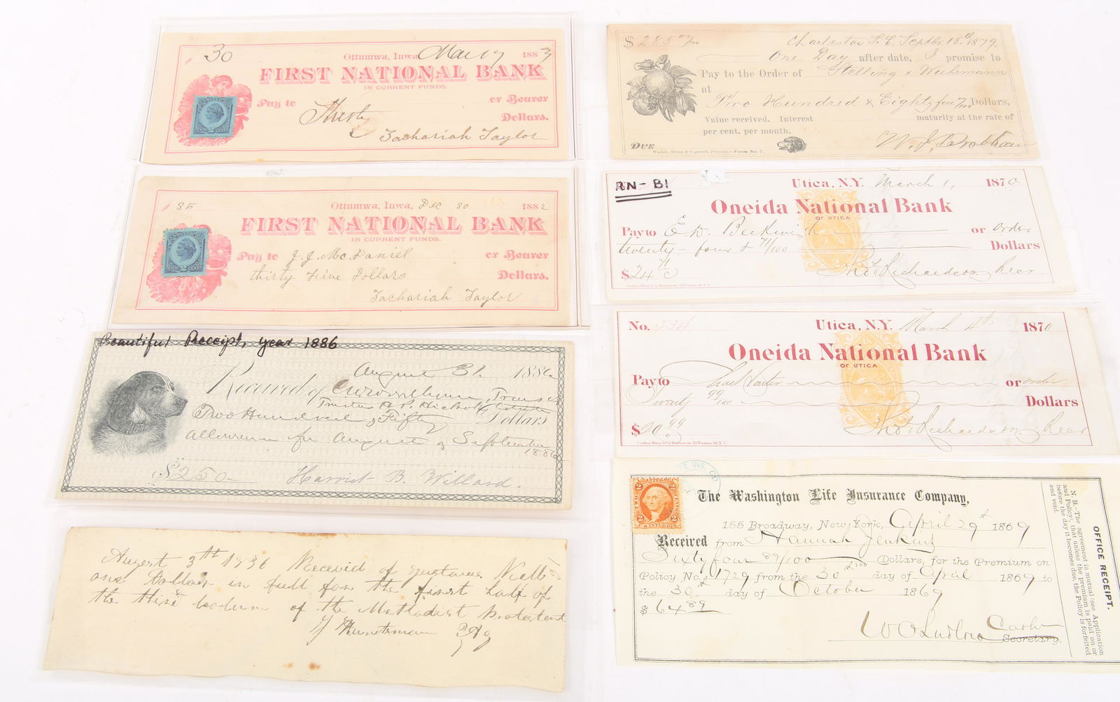 19TH C. EPHEMERA - BANK, INSURANCE AND OTHER RECEIPTS (1 of 5)