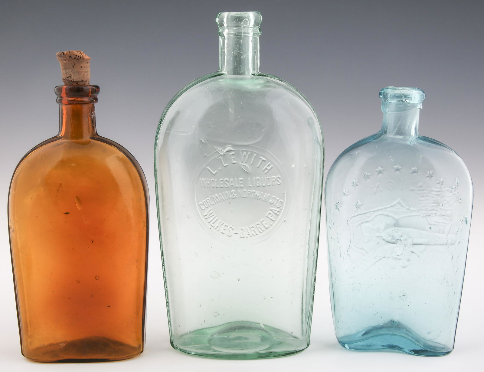 19TH C. AMERICAN GLASS FLASKS - LOT OF 3 (1 of 6)